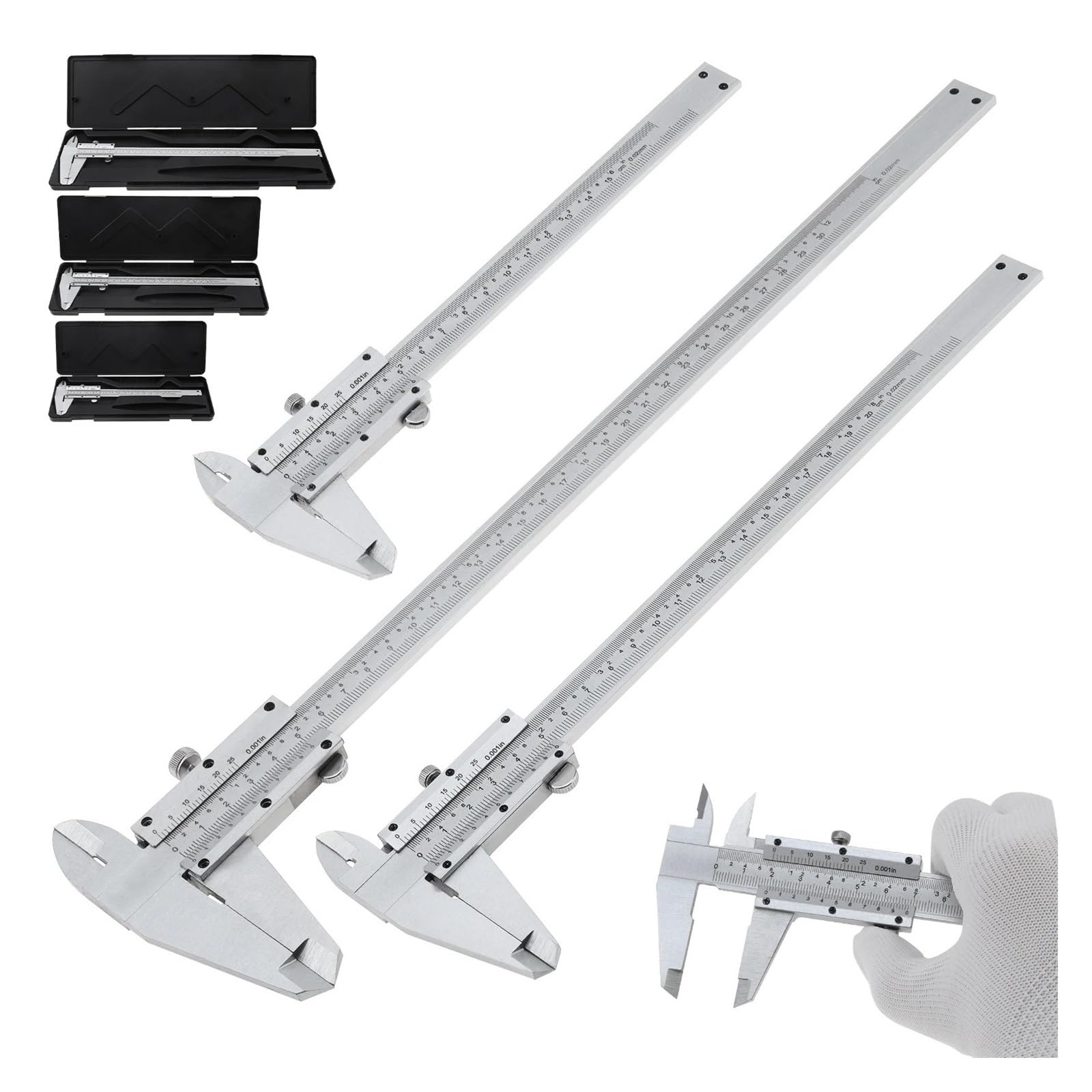 Calibrador Vernier métrico Imperial de Doble Escala, calibrador Vernier Deslizante de Acero al Carbono, Regla, Herramientas de Medida, 150mm, 200mm, 300mm, 1 ud.(300mm)