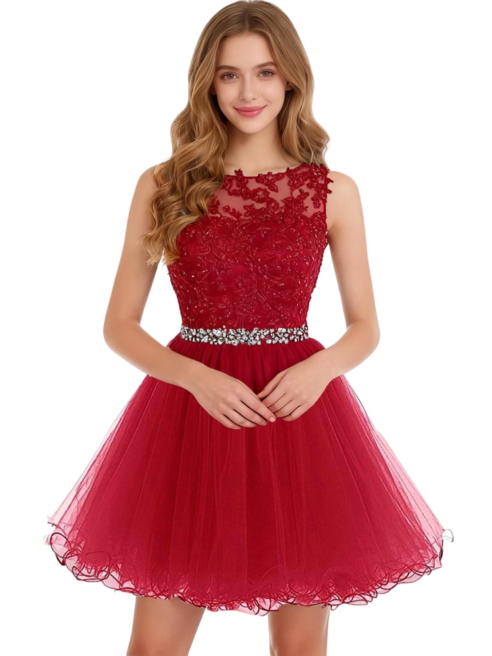 Dydsz Womens Scoop Appliques Homecoming Dress Short Cocktail Party Gown