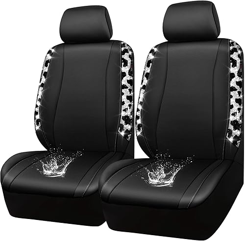 Miniatura 29 de CAR PASS Juego completo de fundas de asiento de automóvil con diamantes brillantes, piel sintética impermeable con diamantes de imitación, parte