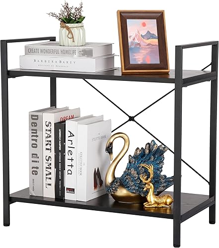 Nouva Estantería pequeña para espacios pequeños de 2 niveles, estantería industrial de madera y metal, estante abierto para dormitorio, sala de