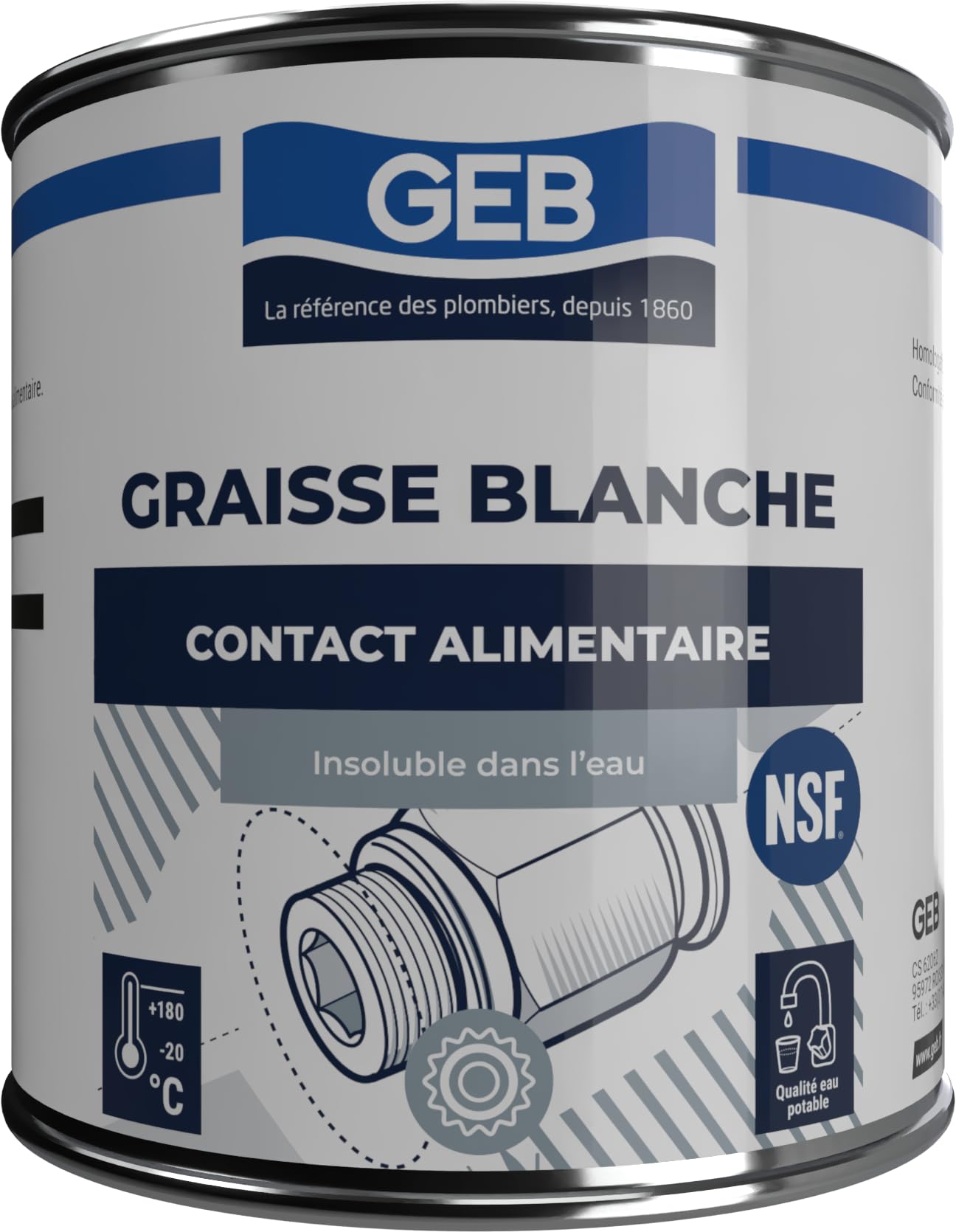 GEB Graisse Blanche 600 g – Homologation NSF contact alimentaire, non tachante, industrie agroalimentaire & pharmaceutique - Lubrification de roulements, paliers, glissières en milieu propre
