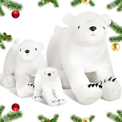 Leyndo 3 piezas de animales de peluche grandes, peluche de oso polar (321 pie de largo), lindos juguetes de peluche de oso suave para cumpleaños,