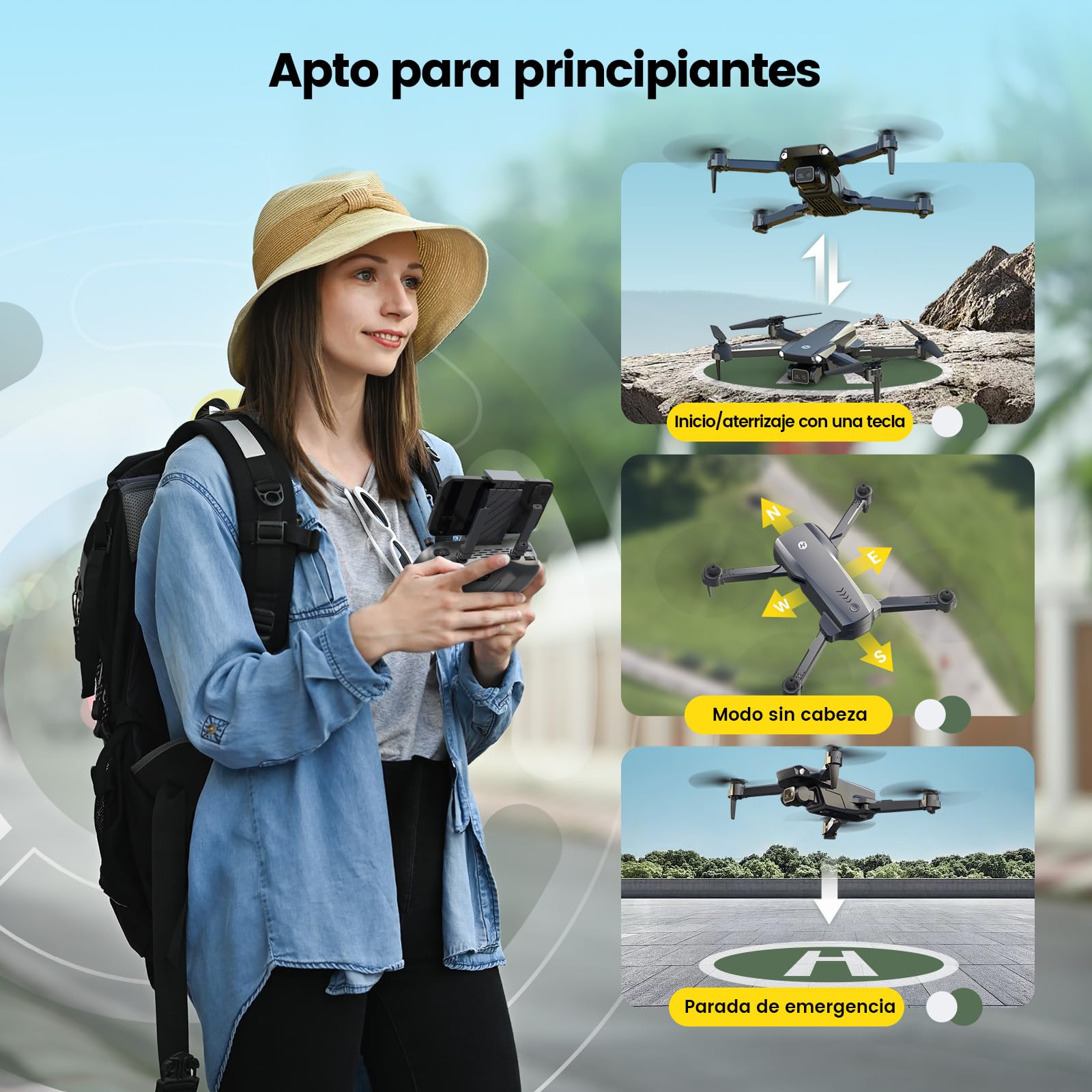 Dron plegable Holy Stone HS290 con cámara FPV HD de 1080P, cuadricóptero RC con flujo óptico, control por aplicación, 3 velocidades, 2 baterías modulares, regalo de juguete cristiano para niños, C0