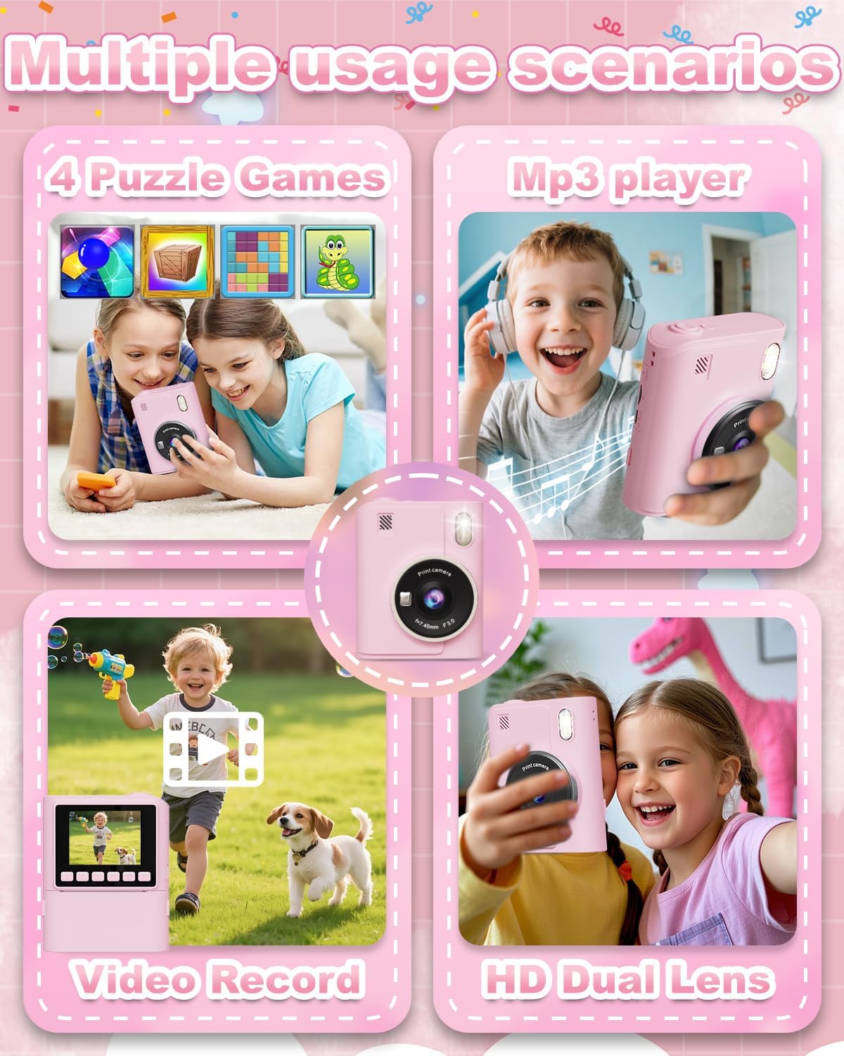 Instant Print Camera for Kids, 1080P Instant Digital Print Cameras for Toddler, Por... - Image 3