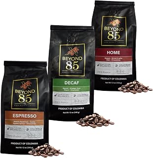 Beyond 85 Espresso, Home and Decaf Colombian Coffee Whole Bean Bundle, 340g Each Bag