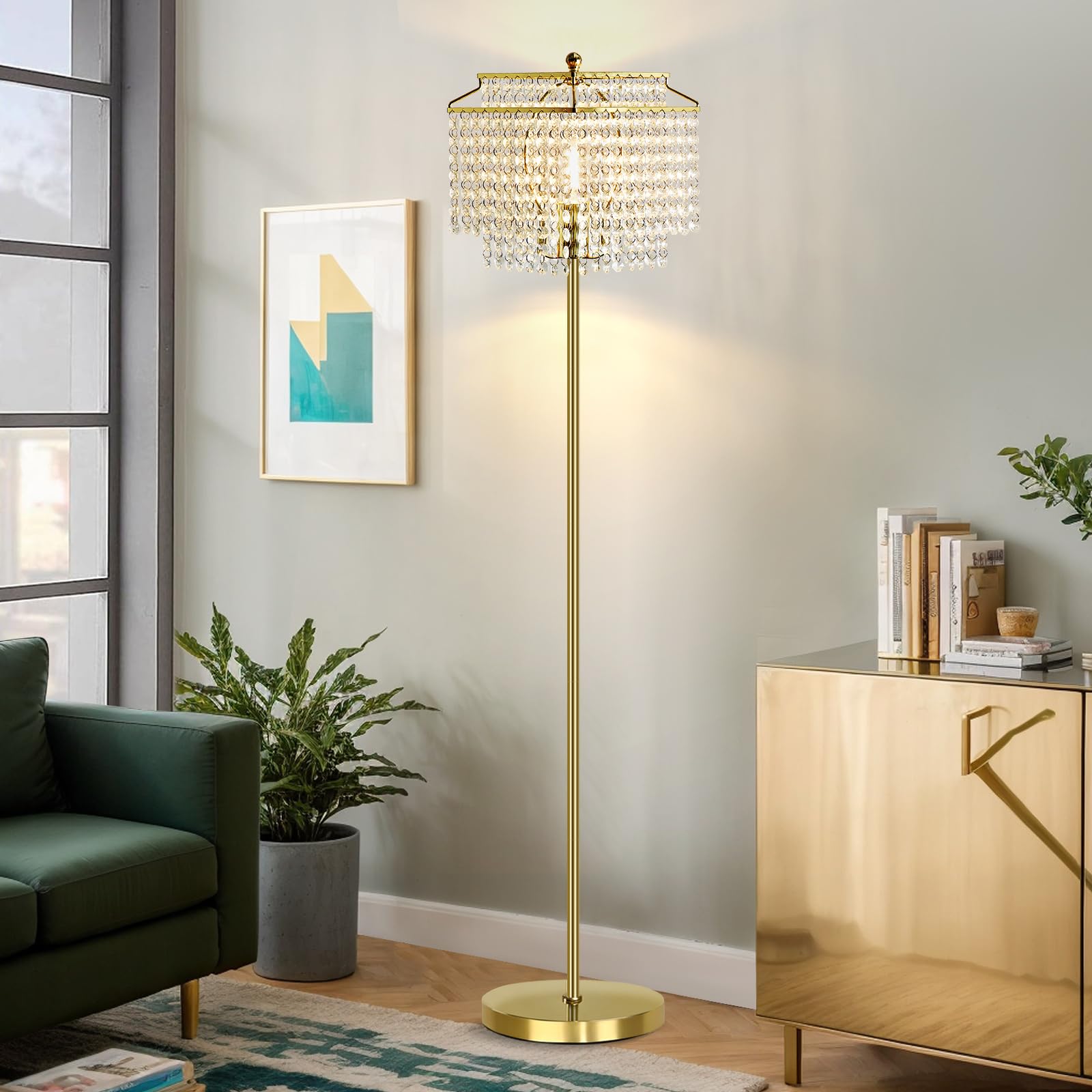 GyroVu Crystal Floor lamp,Modern Standing Lamp with On-Off Foot Switch,Tall Pole Floor Lamp with Double-Layer Lampshade for Living Room Bedroom Office(Bulb Included) โ image 1