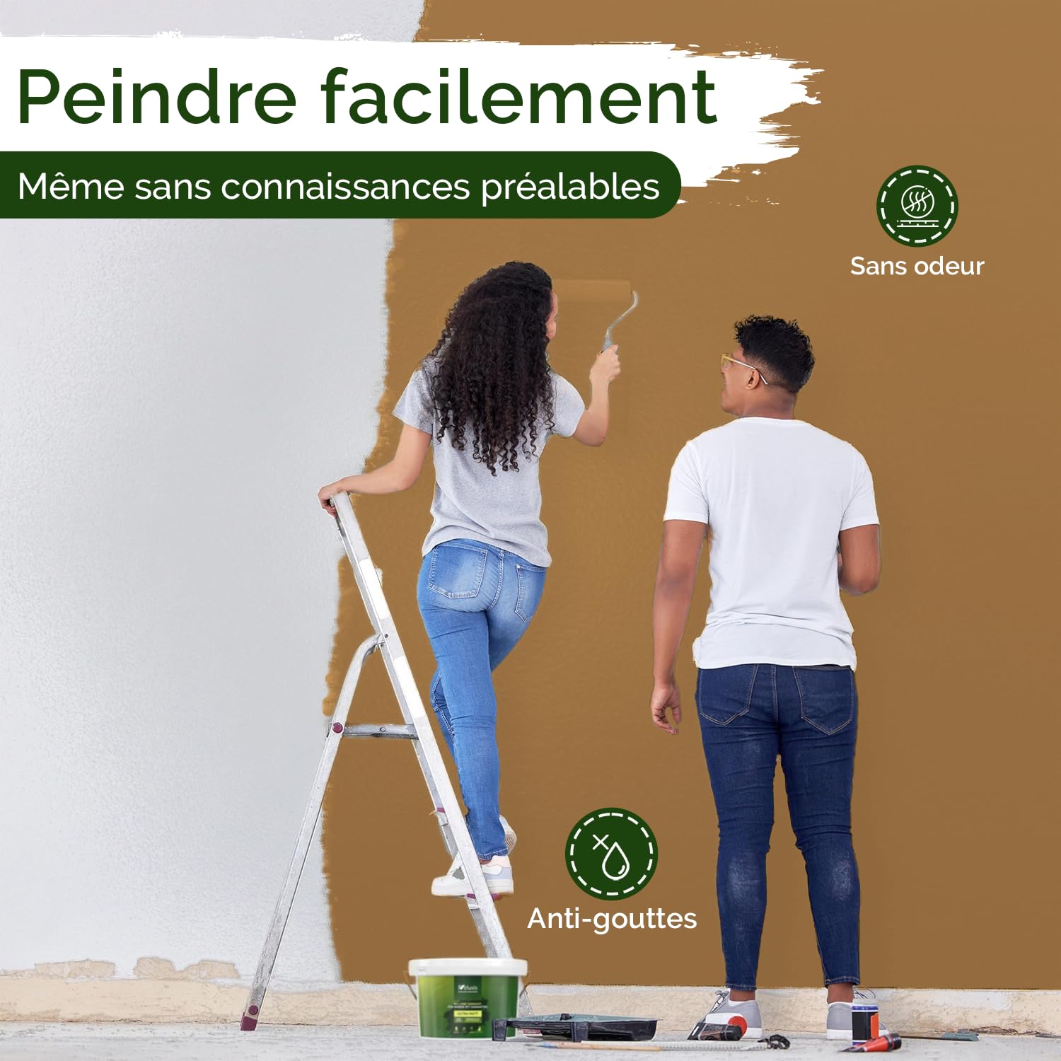 Peinture murale orange pour intérieur - 5 litres et classe d'opacité 1, sans traces, anti-gouttes et écologique, sans COV - (Salted Caramel)