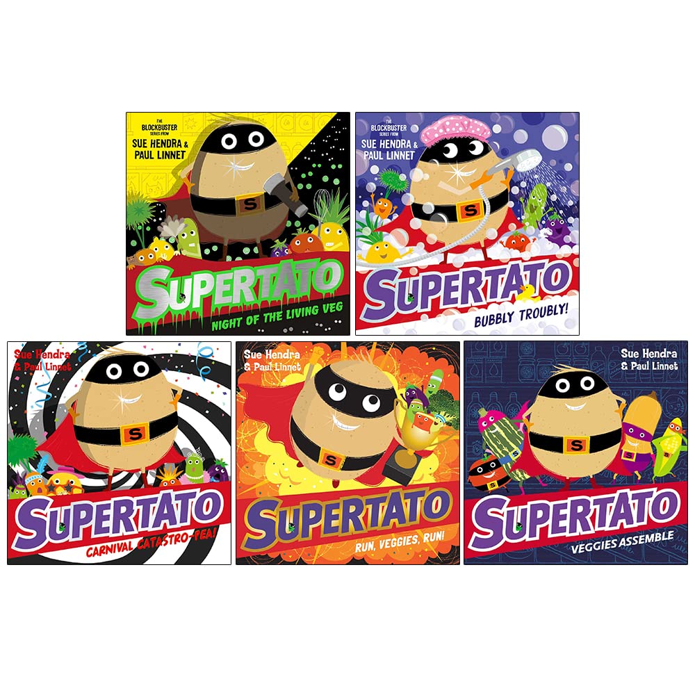 Supertato Series 5 Books Collection Set By Sue Hendra & Paul Linnet (Night of the Living Veg, Bubbly Troubly, Carnival Catastro-Pea, Run Veggies Run!, Veggies Assemble)