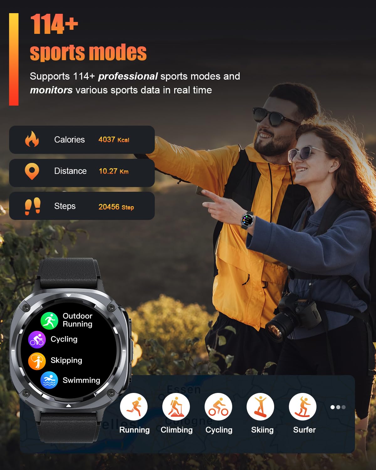 TIMU Smartwatch Uomo, 1,45" HD Orologio Smartwatch Uomo con Chiamata Bluetooth 5.3, 115+ Modalità Sportive, Sonno/Cardiofrequenzimetro/Contapassi, IP68 impermeabile Smart Watch per Android iOS, Nero