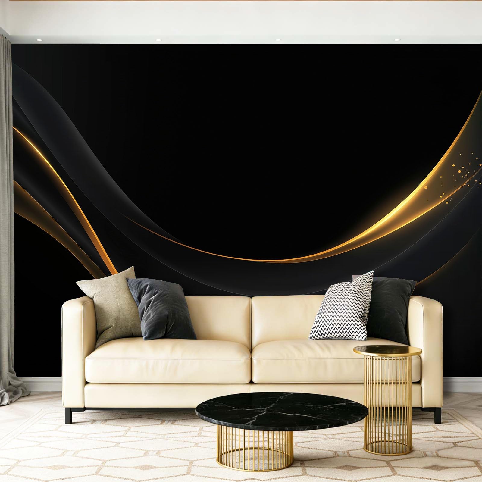 Fototapeta z włókniny 400 x 280 cm gigantyczny plakat eleganckie minimalistyczne linie dekoracja, czarna panoramiczna tapeta 3D dekoracja ścienna