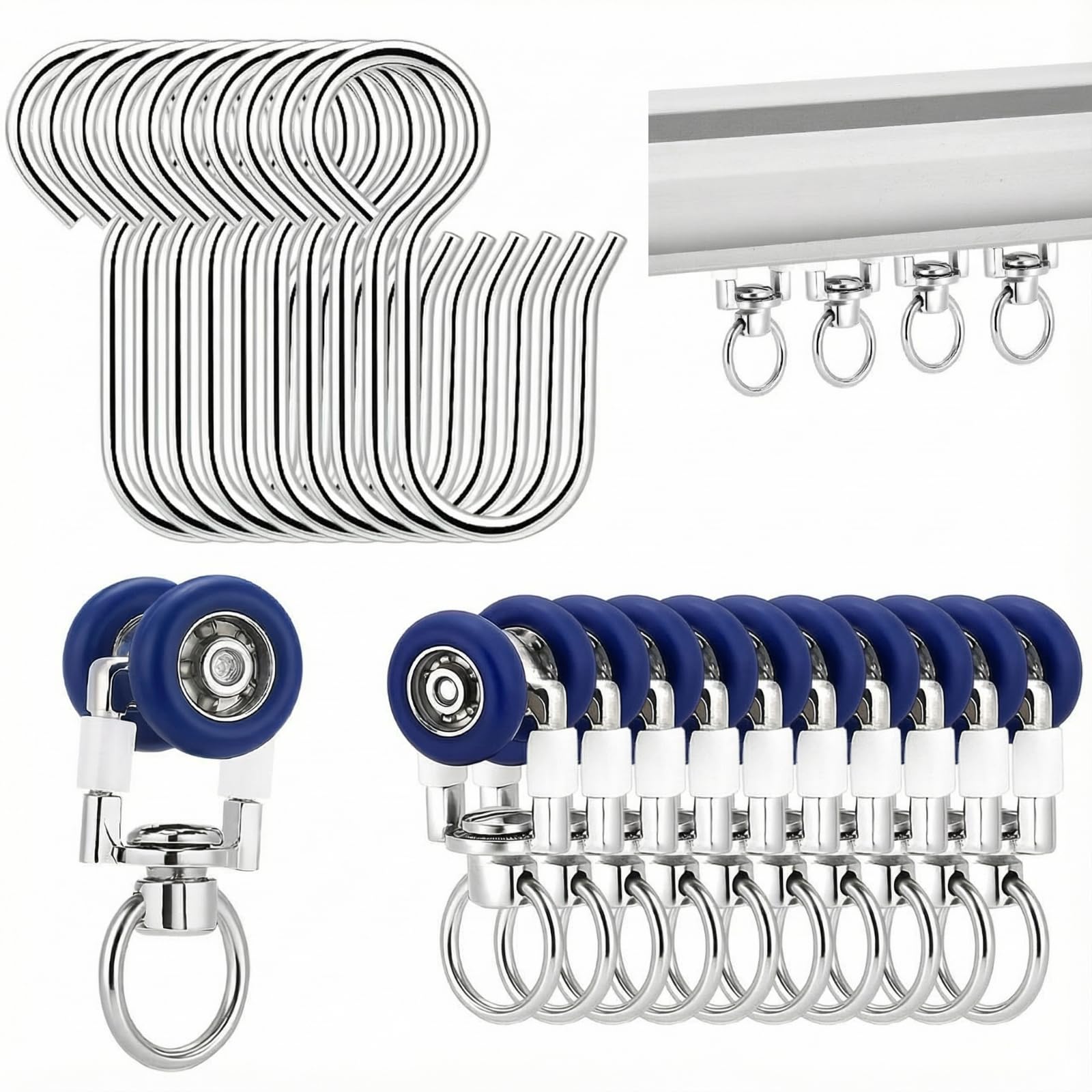 Kathfly 30 Pack Mute Wheel Ceiling Curtain Rollers for Drapes & Room Dividers