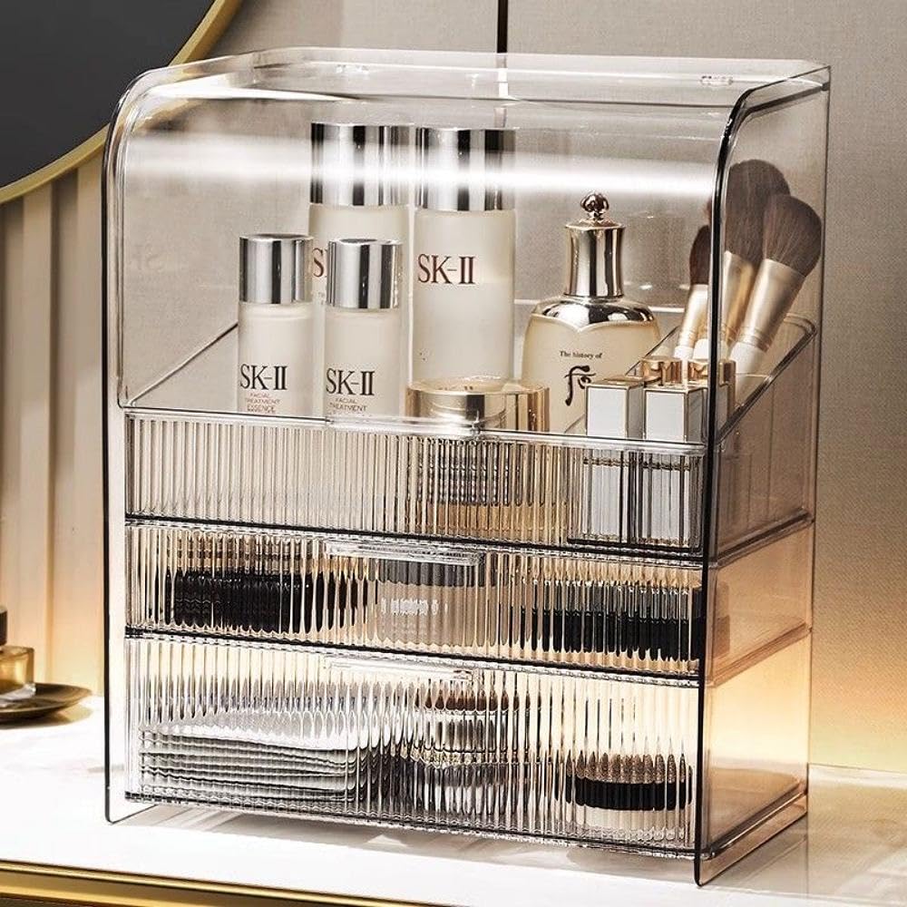 PLINJOY Makeup Storage Organizer Box Large Cosmetic Display Cases Dustproof and Waterproof Cosmetic Organizer Countertop Skincare Organizer