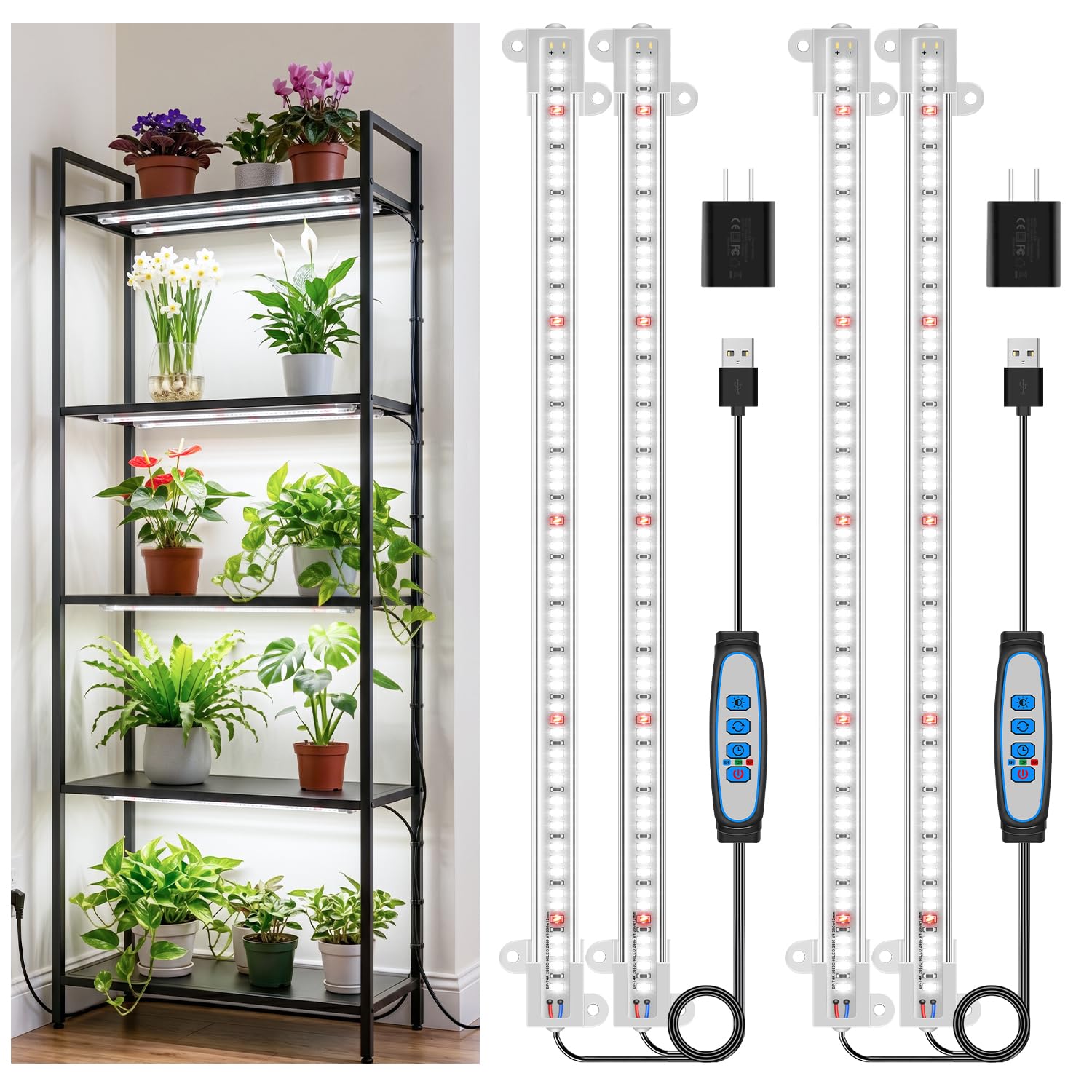 Wiaxulay LED Plant Grow Light Strips, 6000K Full Spectrum Grow Lights for Indoor Plants, Sunlike Growing Lamp with 6/12/16H Timer, 5 Dimmable Levels for Hydroponics Succulent, Plant Shelf, 2 Pack-picture-29