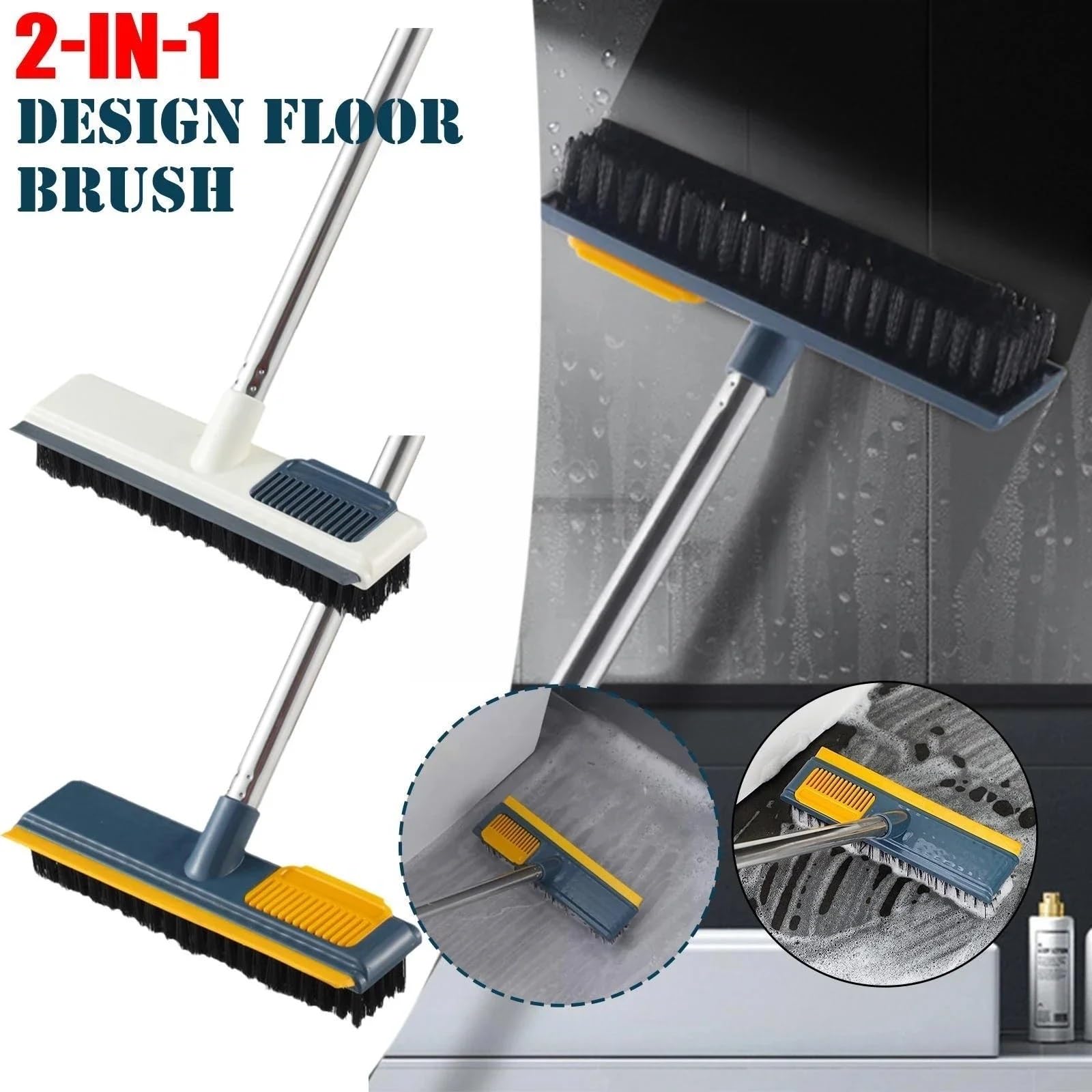 Scopa Giardino Esterno Spazzola for pavimenti 2 in 1 con manico lungo, rimovibile, regolabile, for la pulizia delle piastrelle, cucina, bagno(Blue)