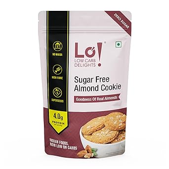Lo! Foods Sugar Free Almond Cookies 200 Gram|25% Almonds & Almond Flour|Zero Sugar No Maida Multigrain Biscuits|High Fiber Digestive Biscuits|Protein Sugar Free Biscuits|Healthy Cookies - image, photos