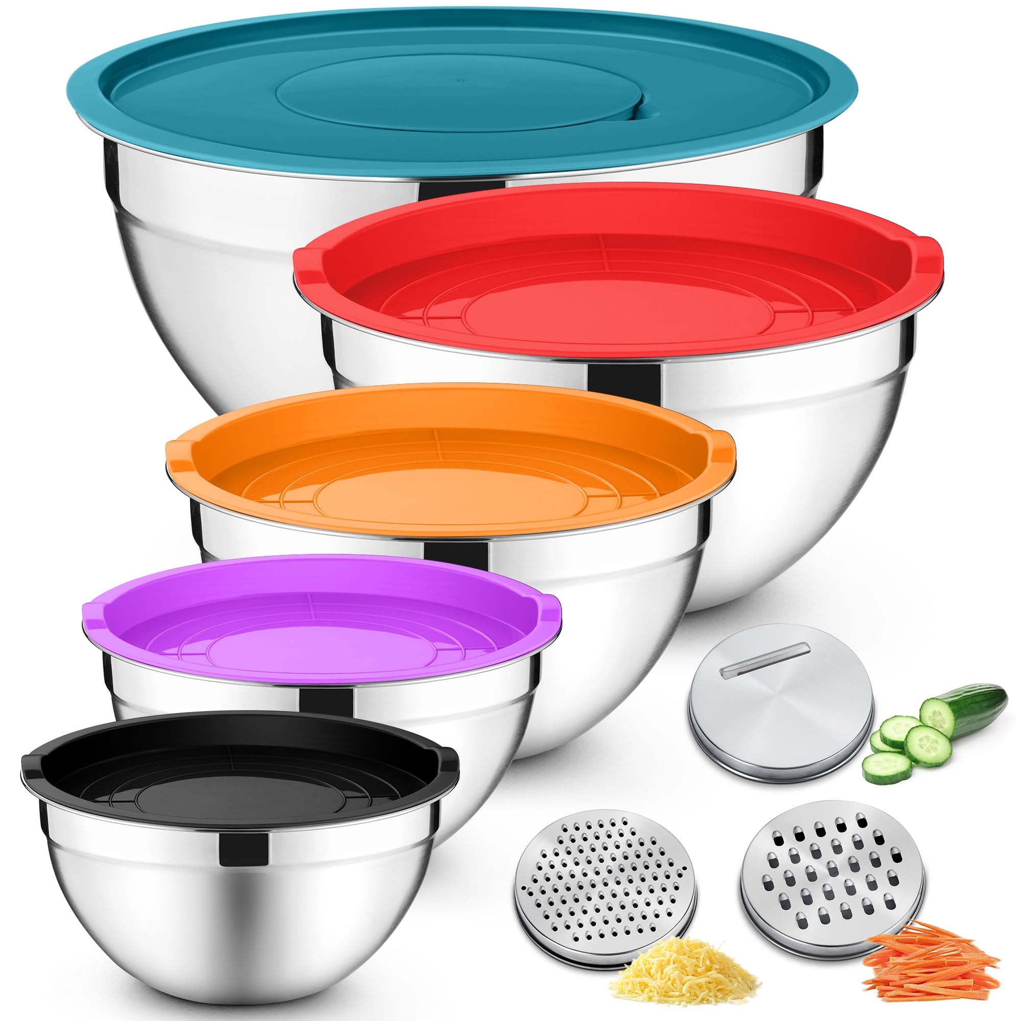 Joyfair Mixing Bowls Set of 5, Stainless Steel Nesting Salad Bowl with Airtight Lids