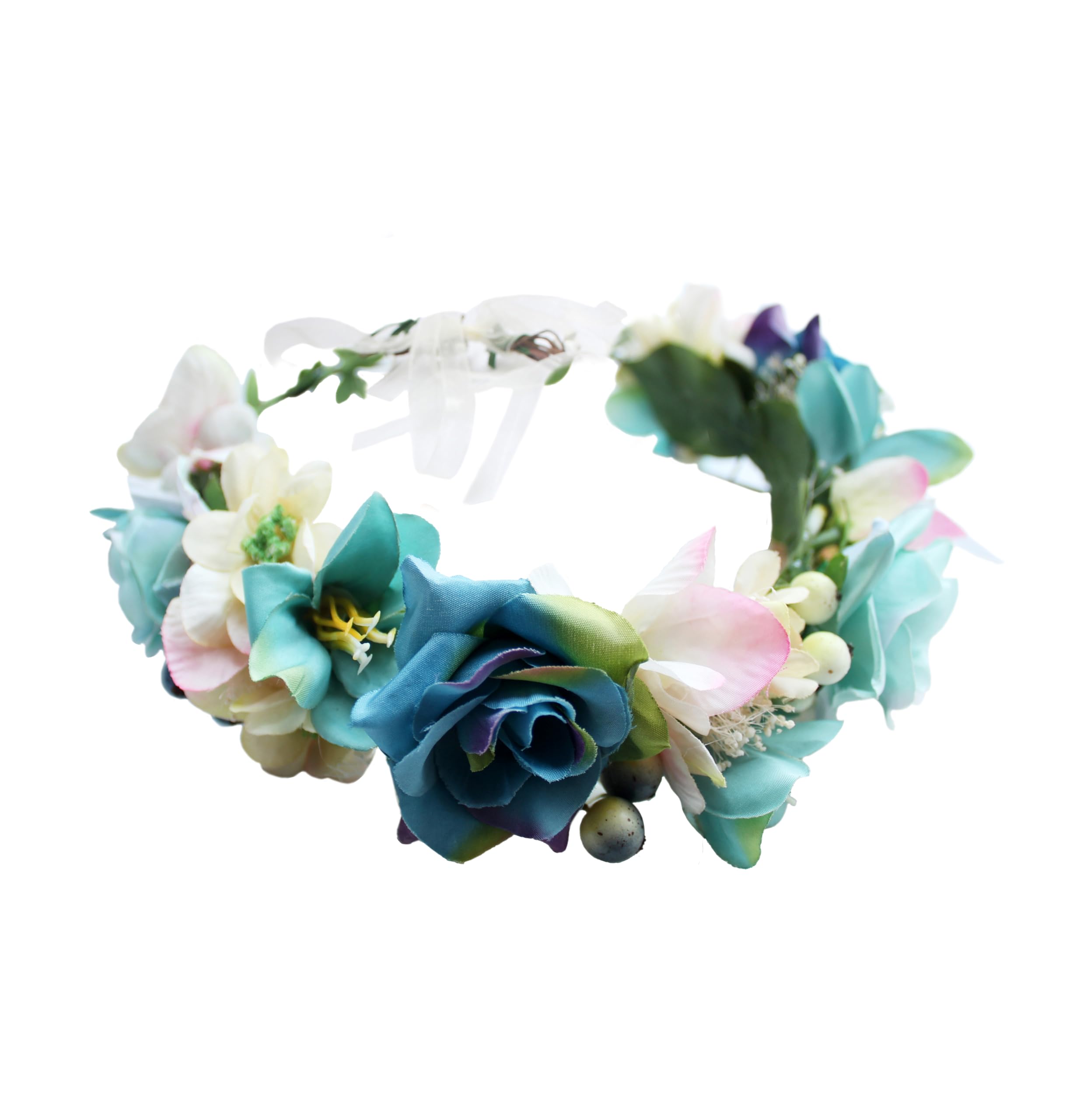 LLinfflr Fairy Flower Crown Woodland Headband Forest Elf Headpiece Elven Floral Circlet for Women Bridal Wedding Prom Halloween Renaissance Cosplay