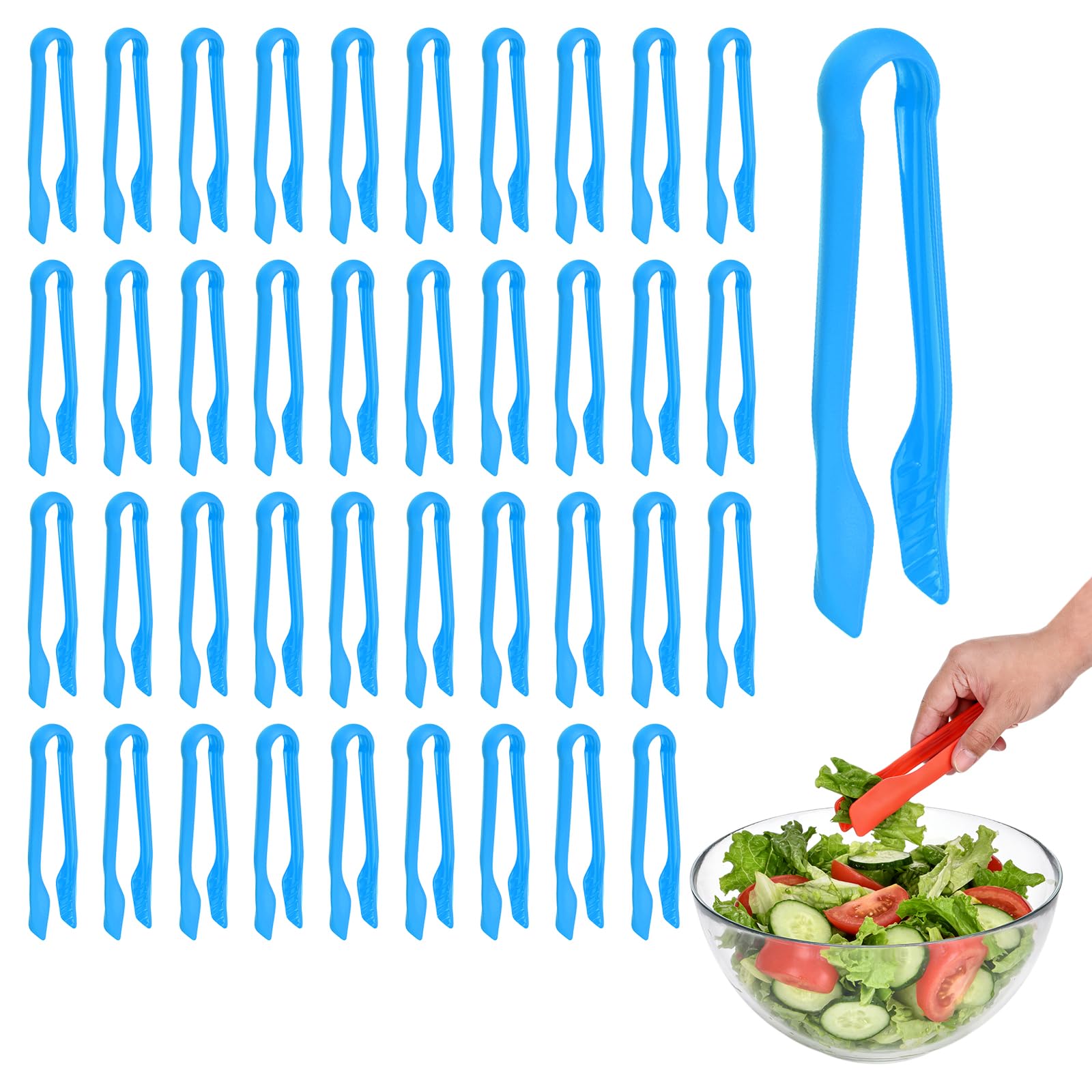 QUARKZMAN 40 Pezzi Pinze Per Tostapane, 8 Pollici Pinze Da Cucina Per Servire Pane Insalata Clip Resistente Al Calore Alimenti Cucinare Cottura BBQ Strumenti Buffet, Blu