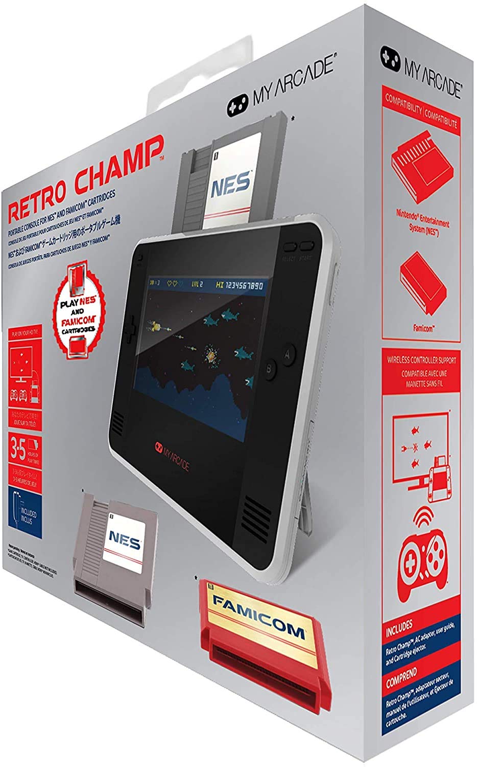 My Arcade My Arcade Retro Champ - Portable Gaming Console - Compatible with Nintendo NES and Famicom Games - NES;, Black (DGUN-2976) : Video Games