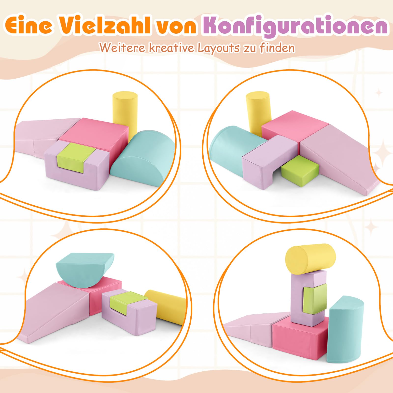 COSTWAY Schuimbouwstenen, reuzenbouwstenen om te ravotten en te klimmen, zachte schuimbouwstenen, grote bouwstenen, meerkleurig, voor kleuters, baby's en schoolkinderen, 6 stuks (blauw