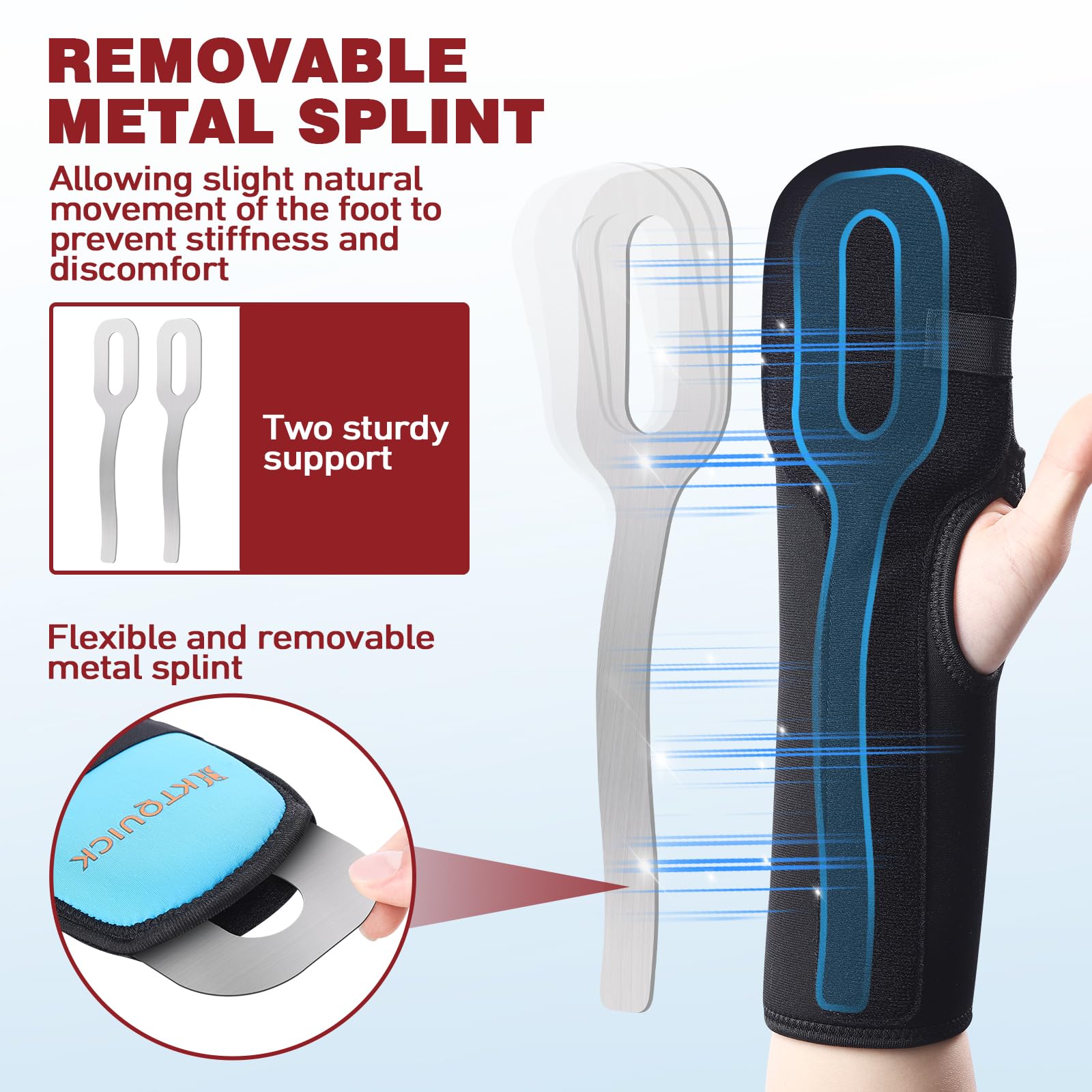 Resting Hand Splint with Adjustable Knob, Night Immobilizer with Removable Splints for Pain Relief, KTQUICK Hand&Wrist Brace for Carpal Tunnel, Stroke Recovery, Arthritis, Tendinitis - Left Hand Large