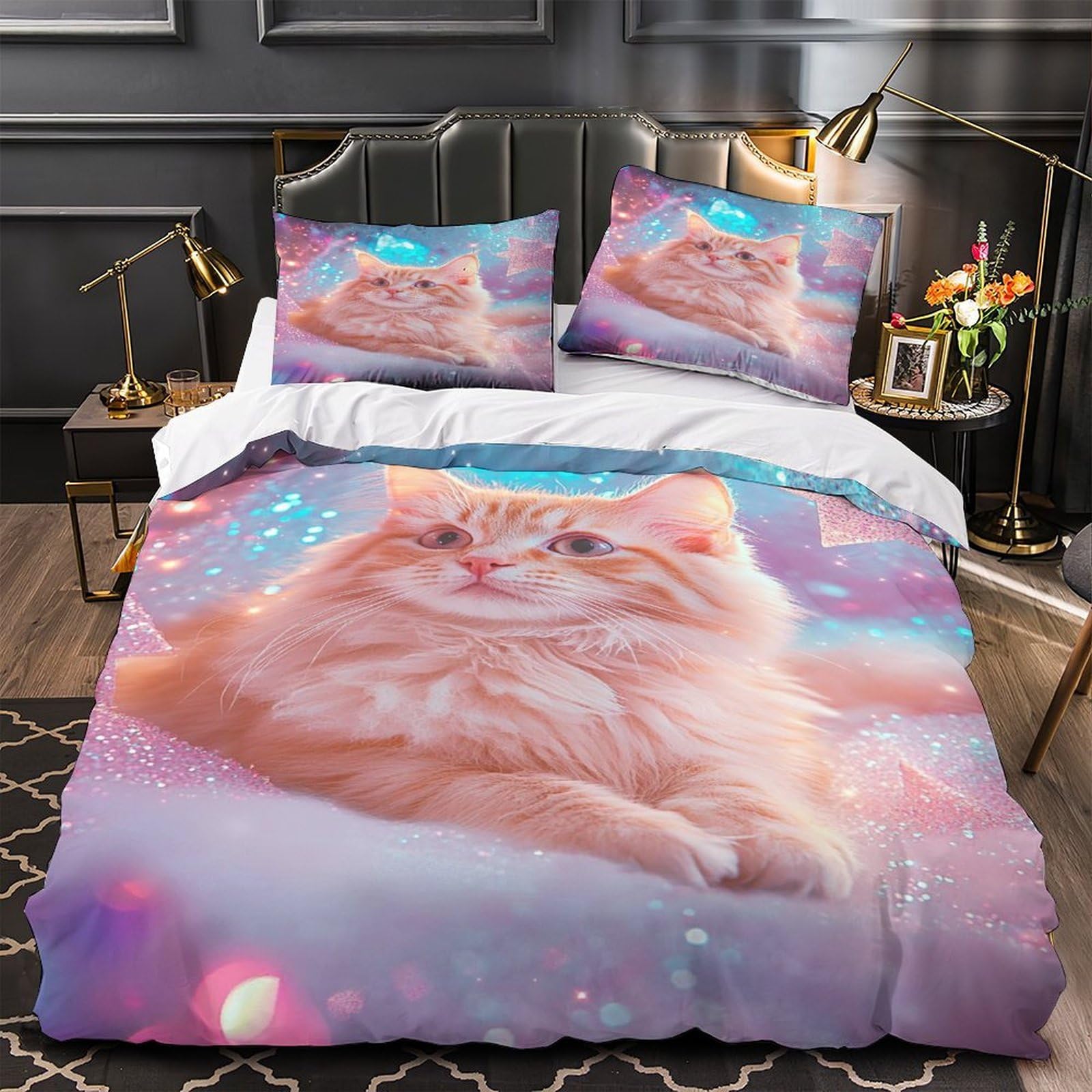 Housse de couette microfibres anti-tache 260x220cm respirante avec 2 taies d'oreiller
