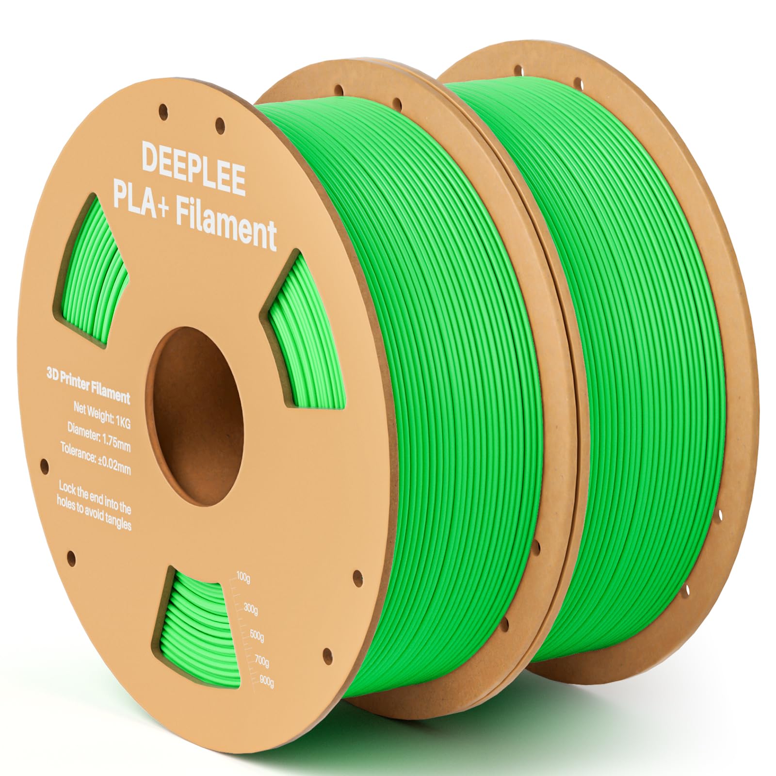 deeplee pla+ 1.75mm 3d printer filament, pla plus with dimensional accuracy +/- 0.02mm, higher strength and toughness, neatly wound, no clogging, fits for most fdm 3d printers, 2 pack 1kg neon green