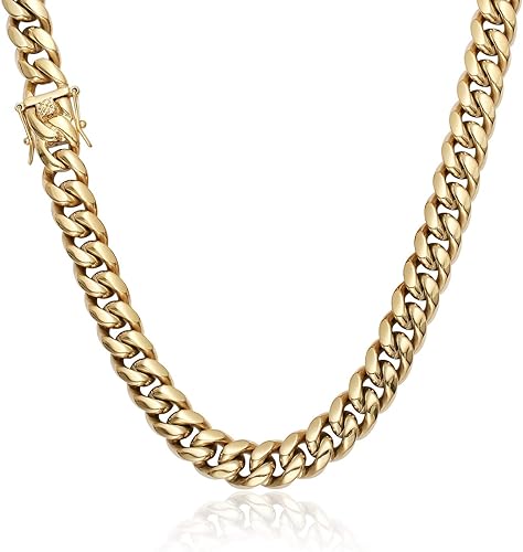 Hip Hop - Cadena de eslabones cubanos de 14 quilates, 5 veces chapada en oro real, sólido pesado de 0.315 in-0.709 in, cadena de eslabones cubanos