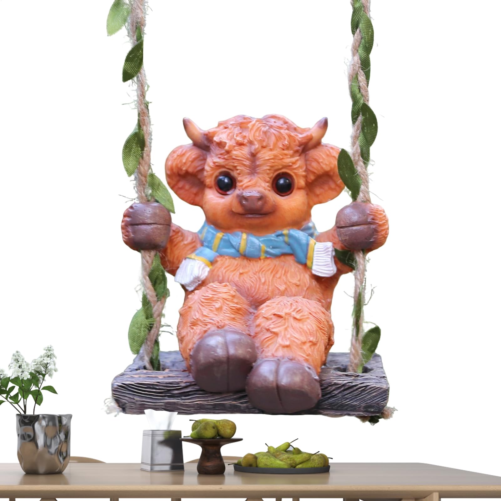 Figurine de vache des Highlands en résine de jardin suspendue
