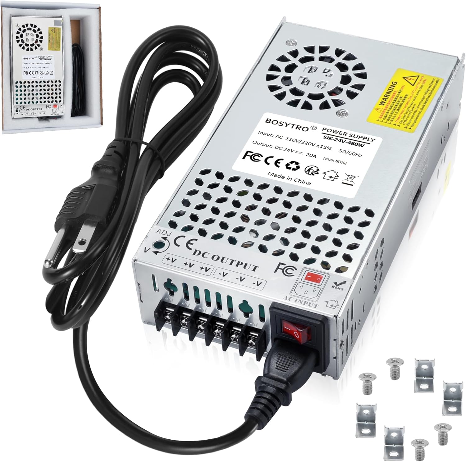 24V 20A 480W DC Switching Power Supply, Universal Transformers AC110V/220V (SMPS), Upgraded Output Port with Power Cord, 24 Volt Power Supply for 3D Printer, CCTV Camera Security System