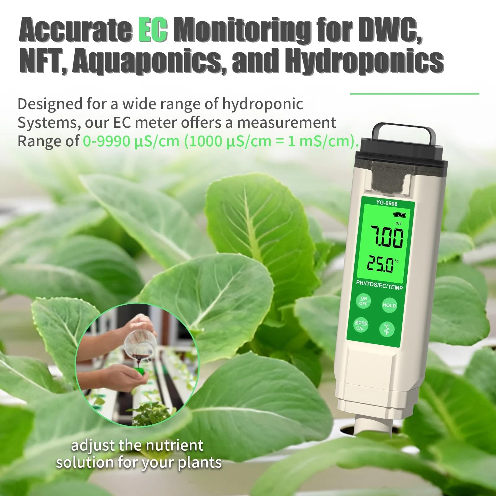 PH mètre testeur de qualité l'eau hydroponique LCD rétro-éclairage thermomètre PH/EC/TDS for Aquariums eau potable
