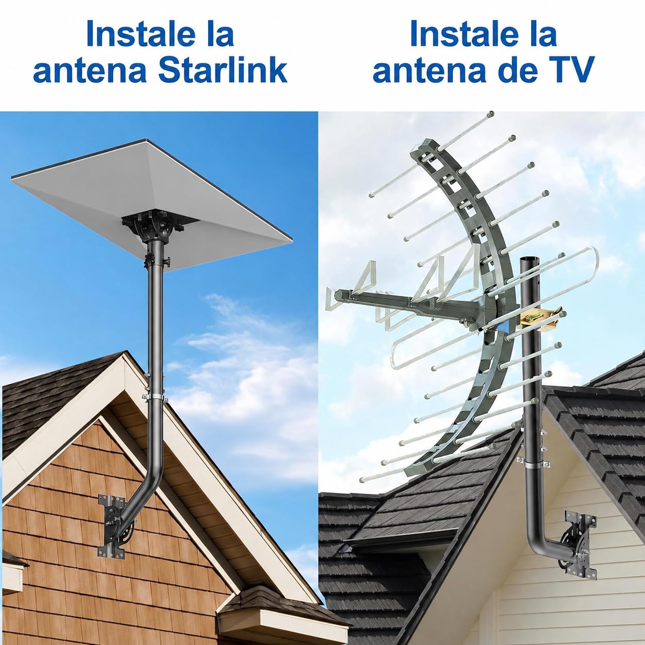 Mástil de Antena Universal para Antena de TV, satélite, Radio y WiFi, Soporte Ajustable y Soporte de Pared (Negro - 52 cm)