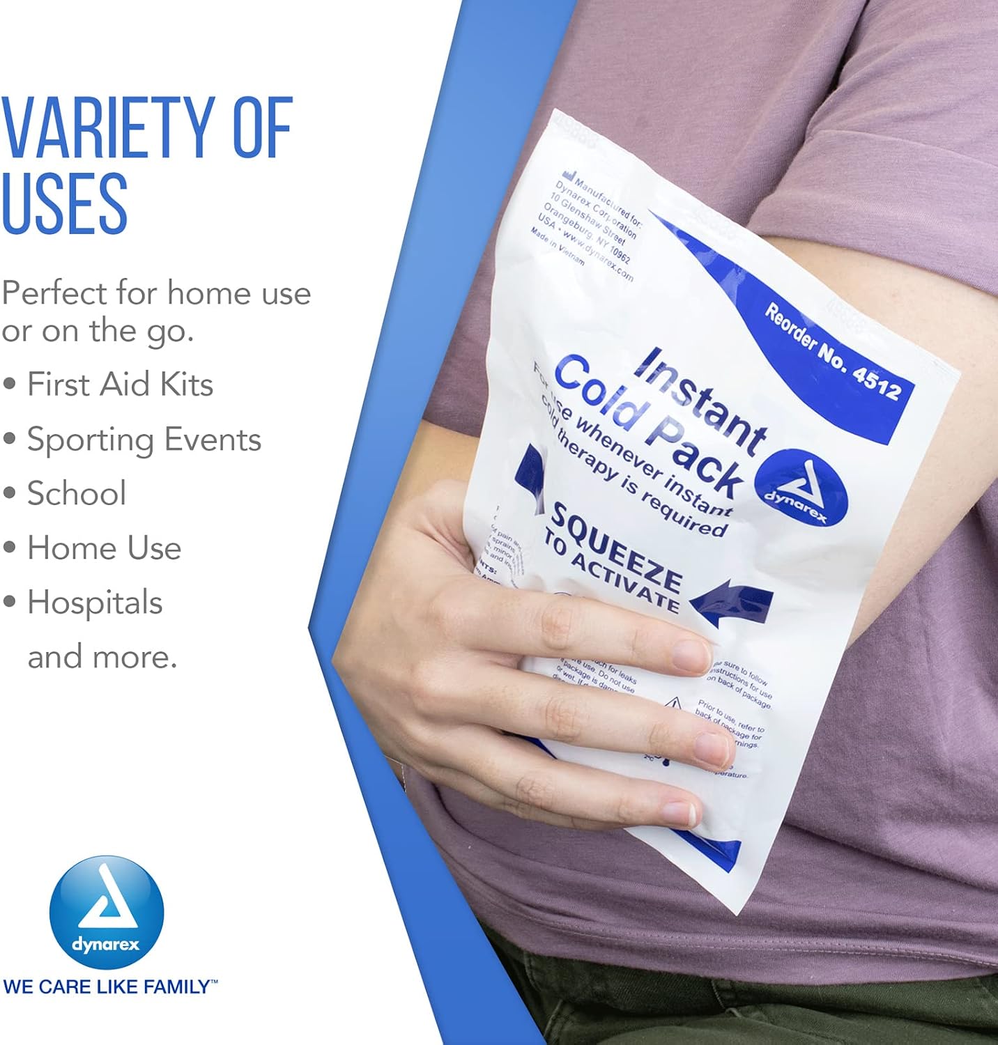 Dynarex Disposable Ice Packs for Injuries - Instant Cold Packs for First Aid, Swelling, Sprains & Abrasions - Single Use Cold Pack & Cold Compress Packs for Joint & Muscle Pain - 24-Pack, 5x9-Inch