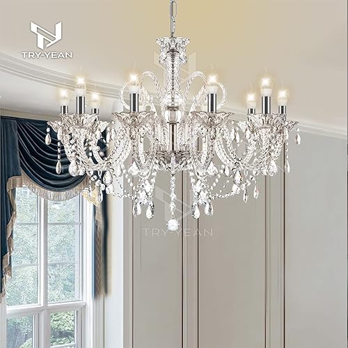 Miniatura 3 de TRY-YEAN Lámpara de araña moderna de 10 luces transparente K9 de cristal ajustable empotrado para techo lámpara colgante E12 para dormitorio sala de