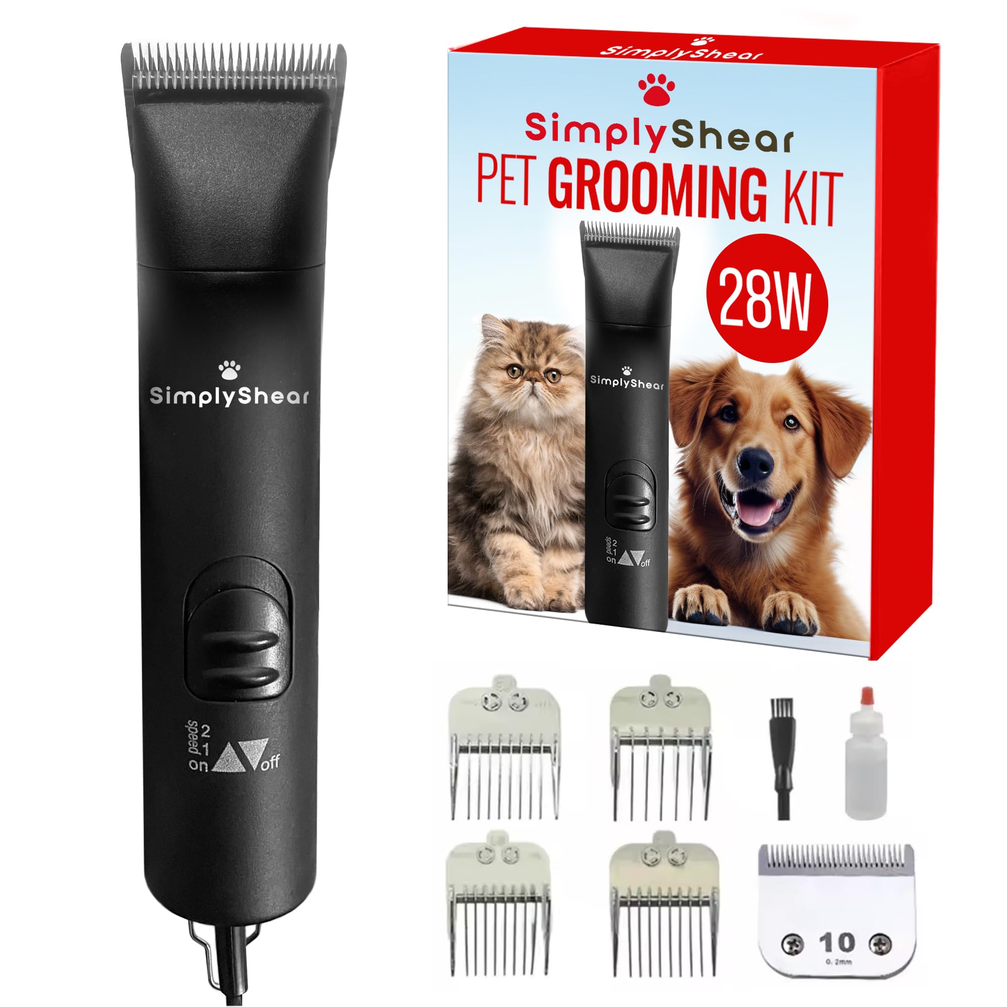 Tagliacapelli per cani di alta qualità a 2 velocità, forbici con filo ad alte prestazioni per cappotto spesso e aggrovigliato, kit per toelettatura silenzioso