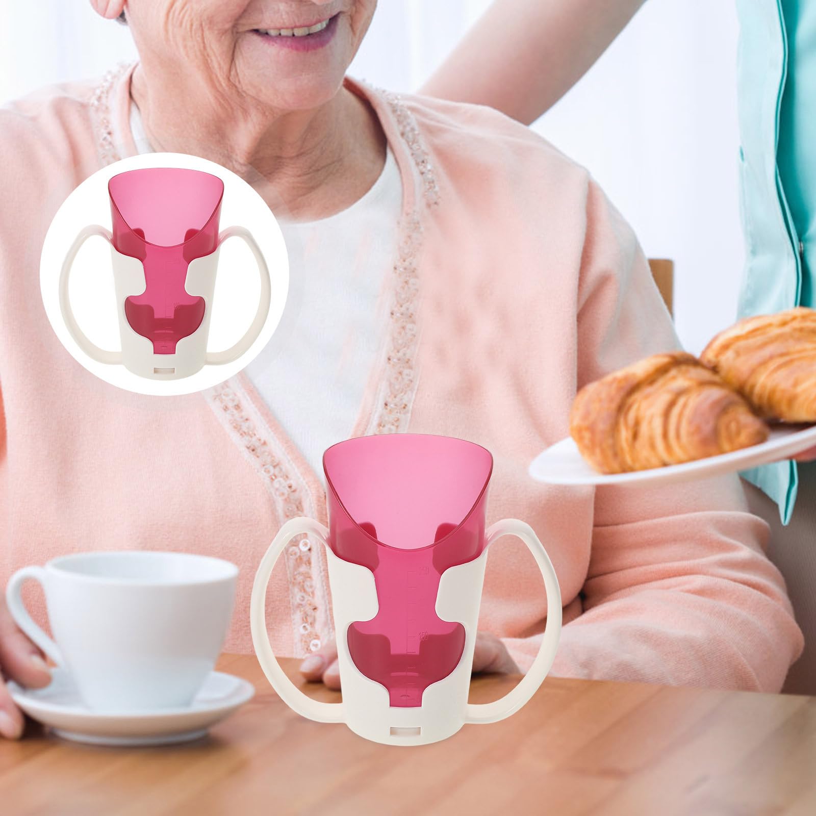 Alasum Vaso para Beber Doble Asa y Sistema Antiasfixia, Taza para Alimentación de Ancianos en Cama, Adecuado para Uso en Centros de Salud y Hogares