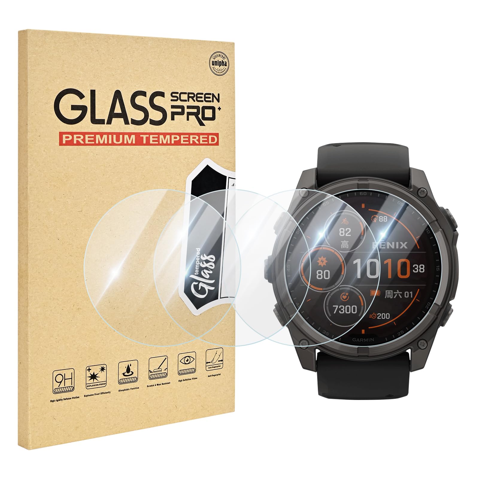 Confezione da 4 pellicole protettive in vetro temperato per Garmin Fenix 8 Solar da 47 mm, trasparenti HD 9H, pellicola protettiva per schermo solare Fenix 8 da 47 mm, antigraffio e sensibile