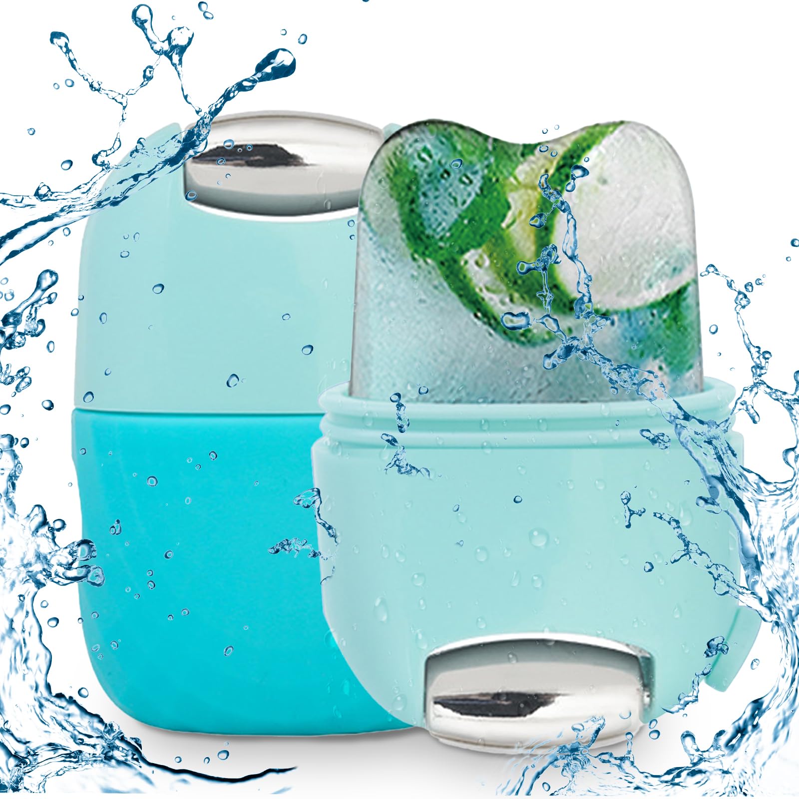 MKNZOME Ice Roller y Rodillo Facial 2 en 1, Masajeador Facial Ice Roller Facial Hielo para la Cara, Mejora la Elasticidad de la Piel, para el Cuidado de la Piel Masaje Facial, Azul - Metal