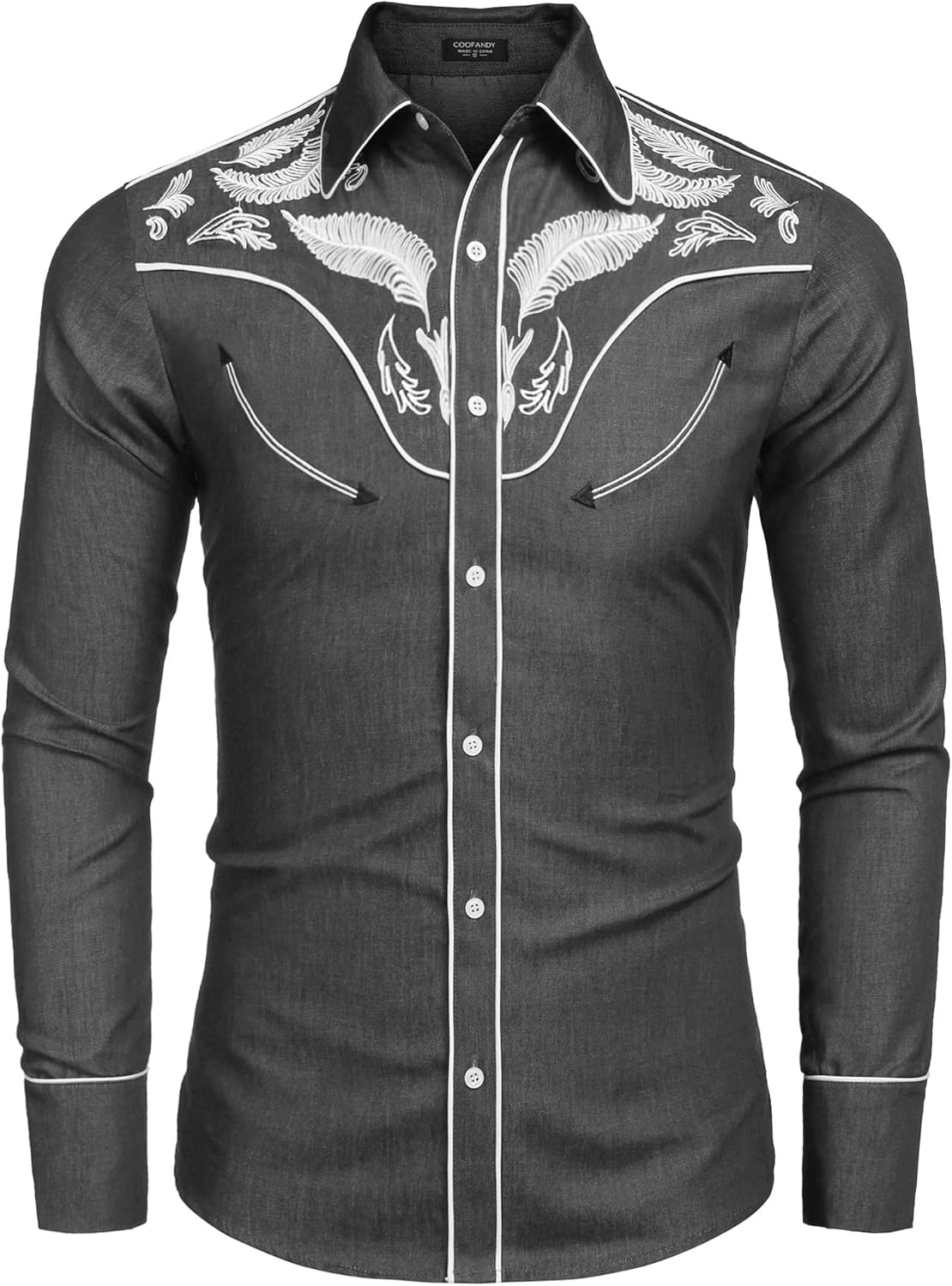 COOFANDY Men's Western Cowboy Shirt Casual Long Sleeve Button Down Cotton Shirts Small Denim - Black