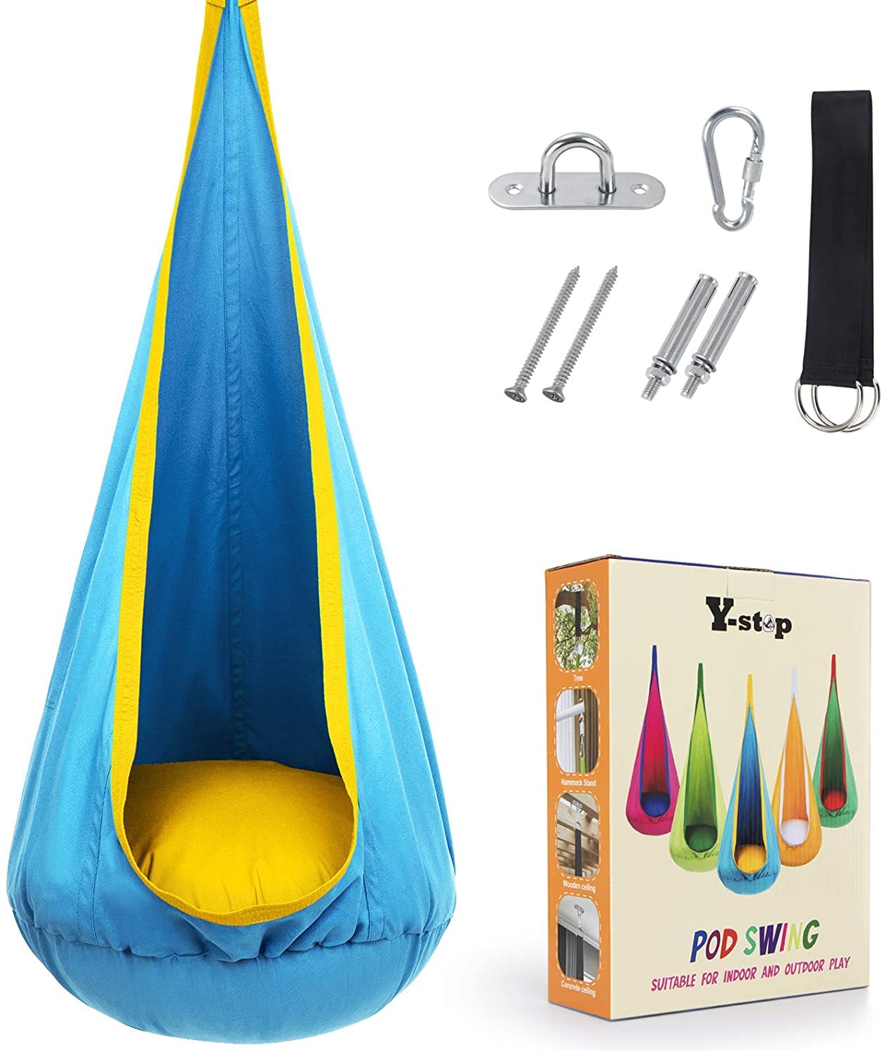 Kids Pod Swing Seat,Silla infantil con almohada inflable, silla colgante para exteriores e interiores, máximo 176 libras 5