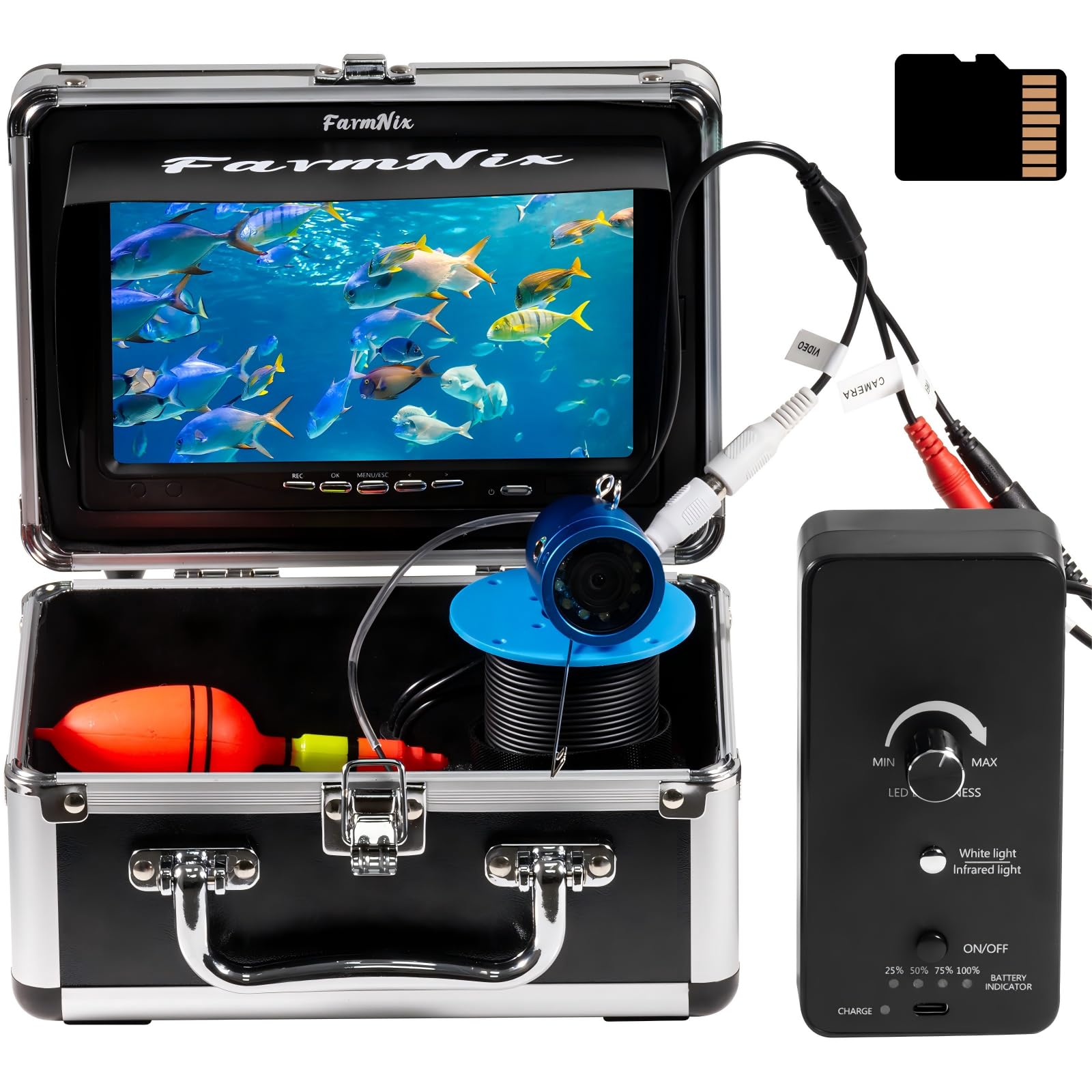 1200TVL Fish Finder,7" IPS Fish Finder for Boat with 10000mAh,32GB-DVR Underwater Fishing Camera,IP68 Waterproof Underwater Camera Lake Fishing,98FT/30M Ice Fishing Camera with LED+IR-image-6