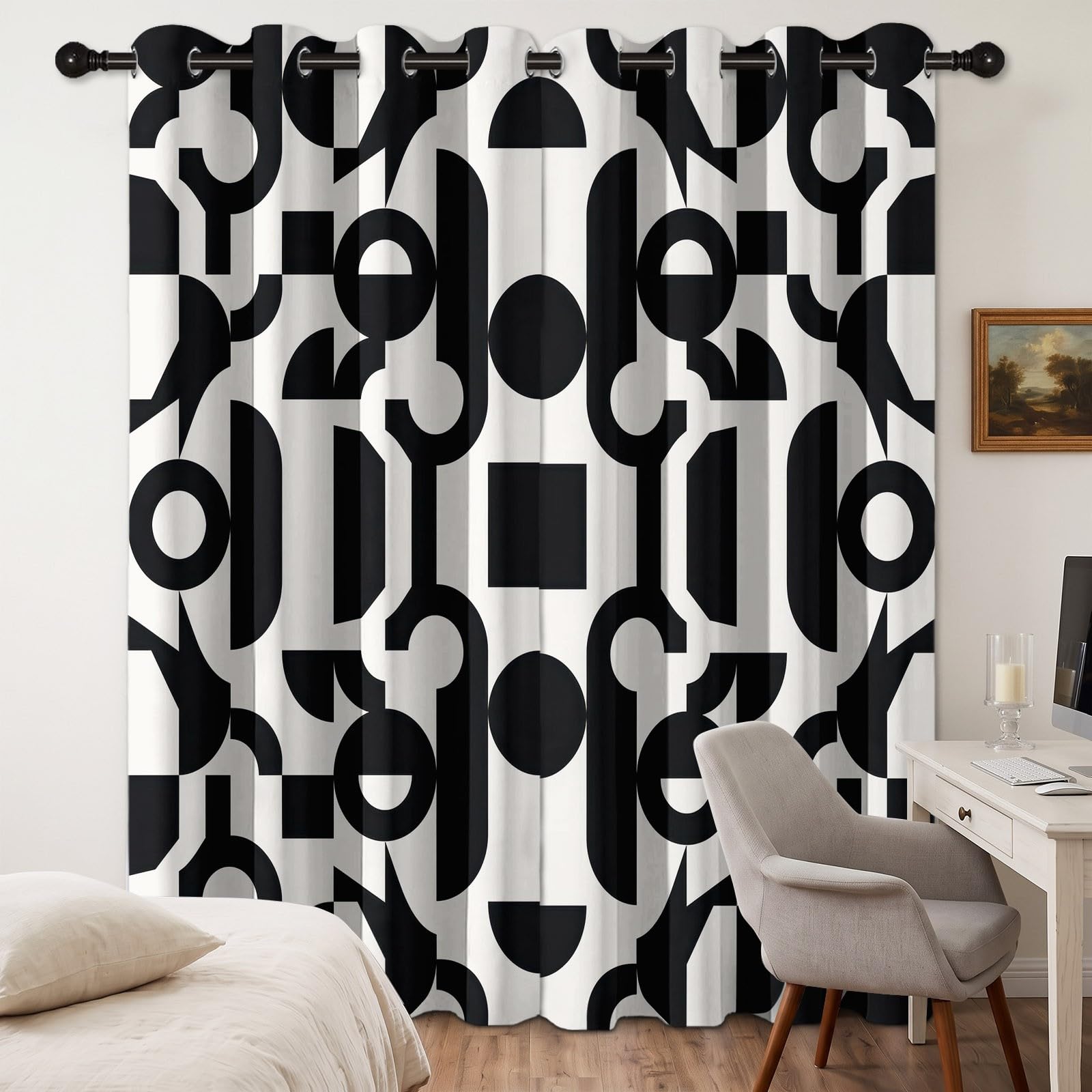 Schwarz Weiße Geometrische Muster Verdunkelnde Vorhänge H260xB140cm