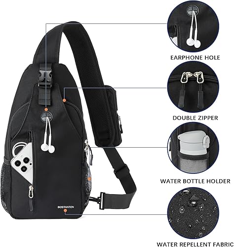 Miniatura 5 de BOSTANTEN Bolso bandolera, mochila cruzada para el hombro, bolsa de pecho para hombres y mujeres, viajes, senderismo, mochila casual