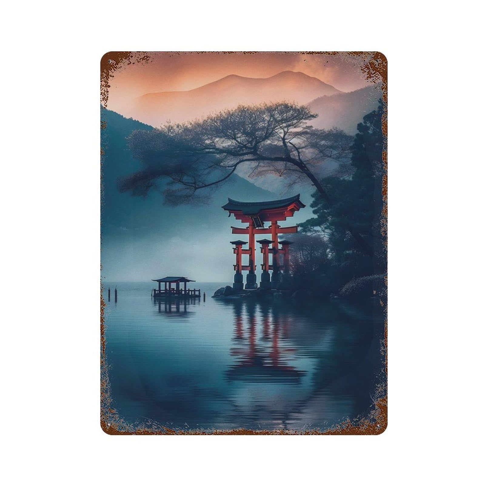 Majestic Lake Distressed Metal Wall Sign 15.7"x11.8", Ideal for Garage, Bar And Workshop Decor