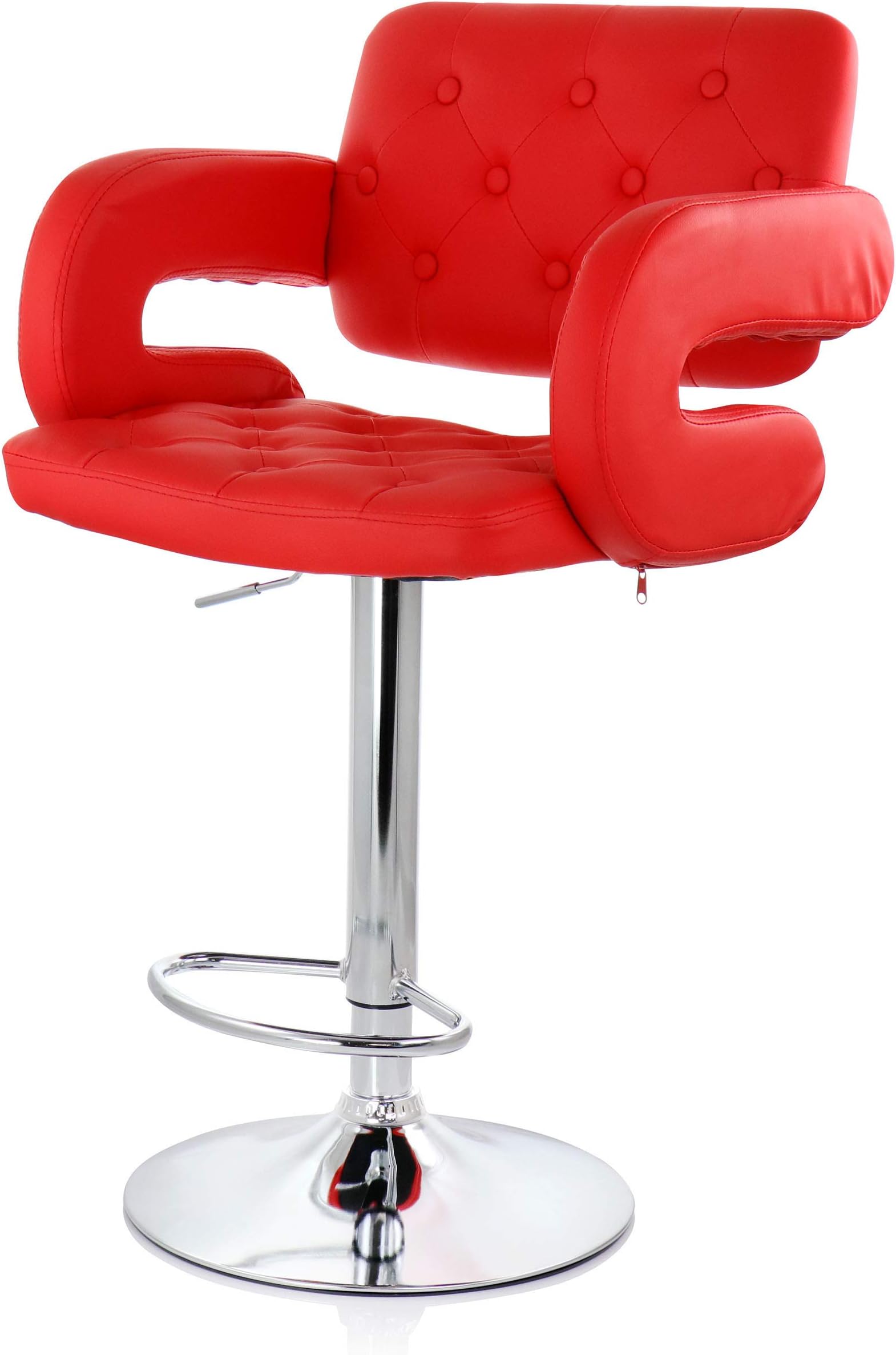 Elama Modern Faux Leather Tufted Bar Stool with Swivel Chrome Base and Adjustable Height, red, Chrome, red Set of 1 (ELM749RED)