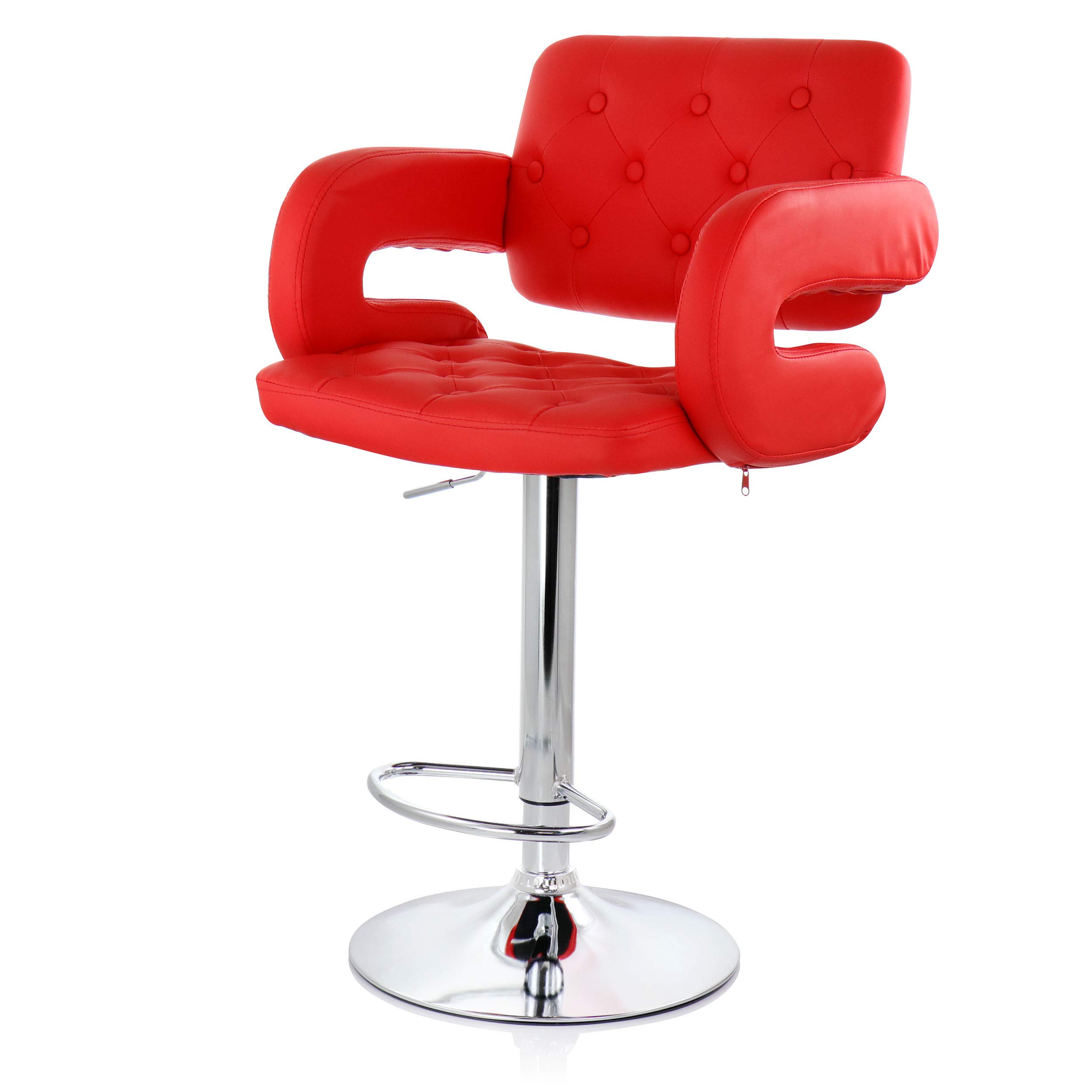 Elama Modern Faux Leather Tufted Bar Stool with Swivel Chrome Base and Adjustable Height, red, Chrome, red Set of 1 (ELM749RED)