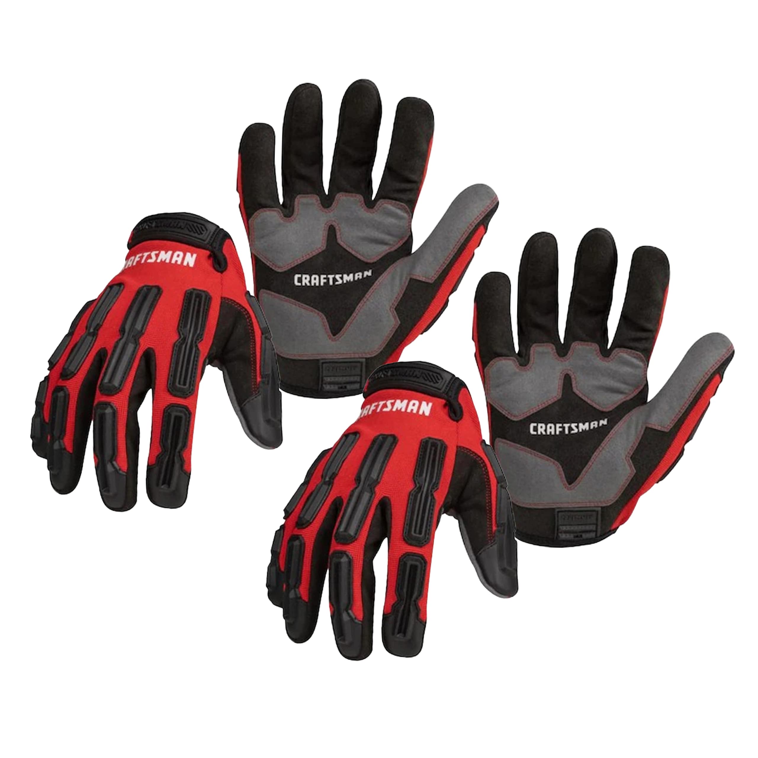 CRAFTSMAN Vibration Protection Work Gloves, Anti-Shock Impact Protection, Adjustable Cuff, Large (2-Pack)