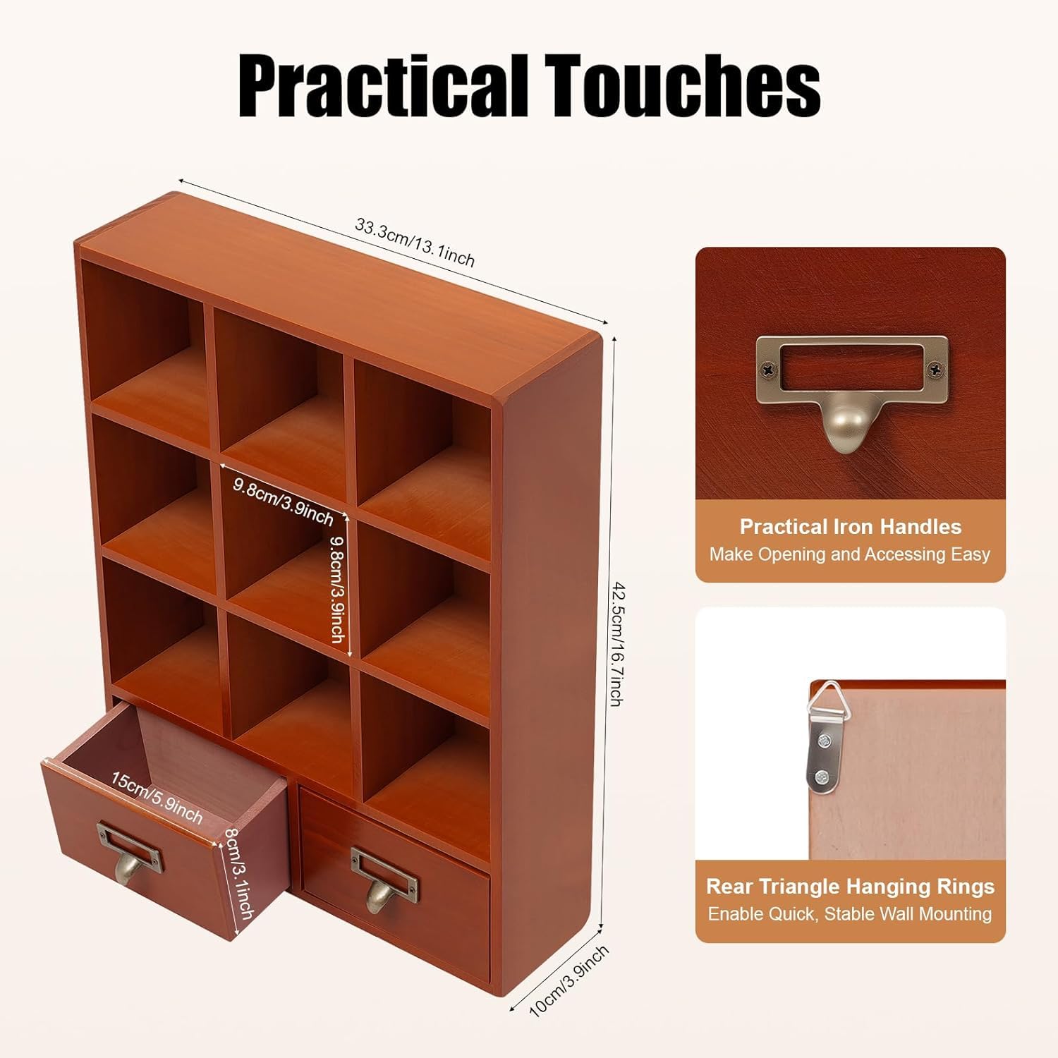 Organizzatore da Scrivania in Legno con 9 Cassetti, Contenitore Multi-Scomparto in Stile Farmacia per Ufficio, Camera da Letto E Trucco - Elegante Portadocumenti E Mensola da Scrivania