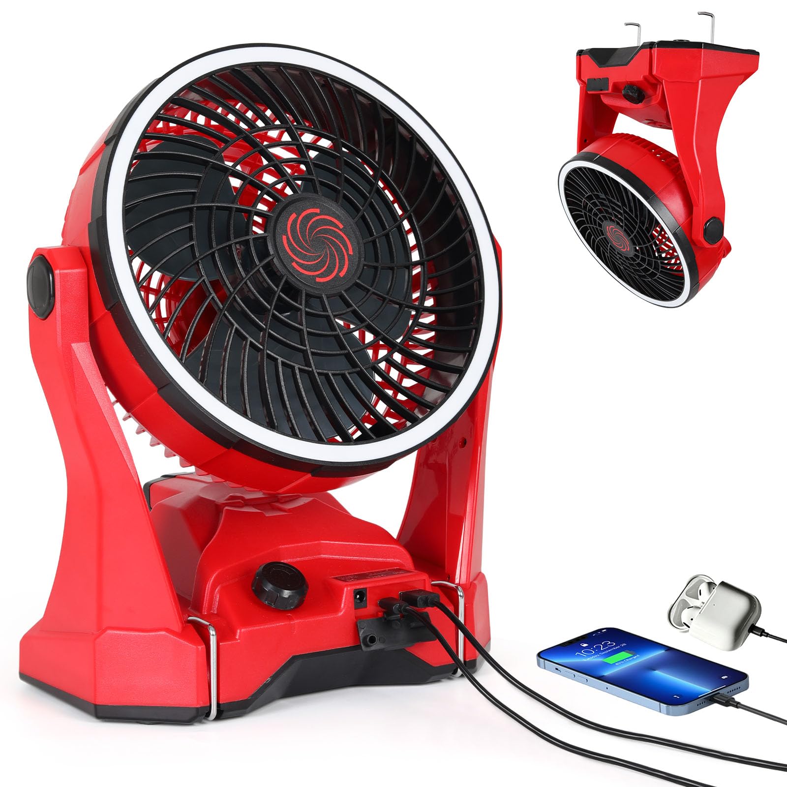 Photo 1 of **POSSIBLY FOR PARTS USB PORT MAY BE DAMAGED / MAY HAVE ISSUES TAKING BATTERIES*** Fan Compatible with Milwaukee M18 Battery Portable Jobsite Camping Fan with Infinite Speed Control USB-C and USB Charging, Hook, Handle 270° Tilt 4.5H Max Runtime for Outdo
