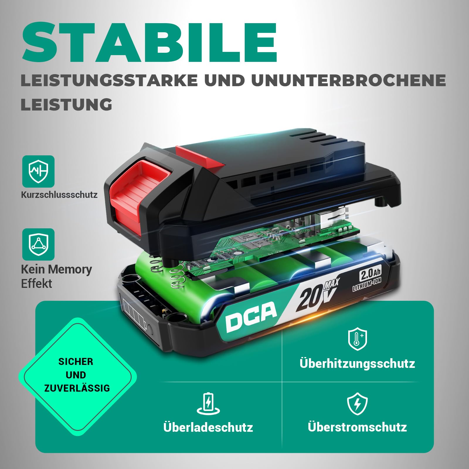 DCA 20V Akku Grasschere und Strauchschere 2-in-1 Rasenkantenschneider | 100mm Grasscherenblatt & 200mm Heckenscherenblatt, 2.0Ah Akku, 3-fach verstellbarer Schneidwinkel